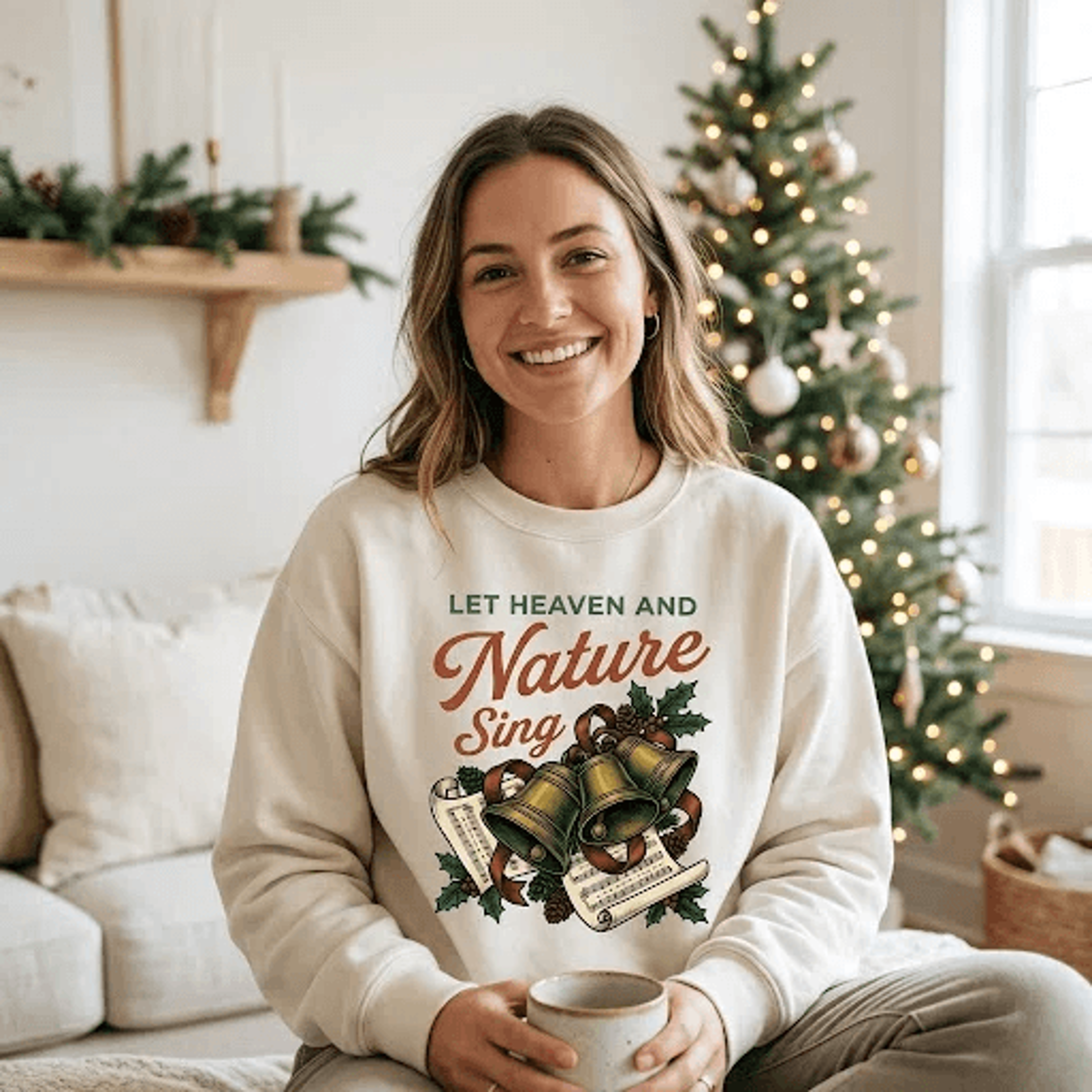 Let Heaven And Nature Sing Christmas Sweatshirt Vintage Bells Holiday Graphic Crewneck Religious Ch 2
