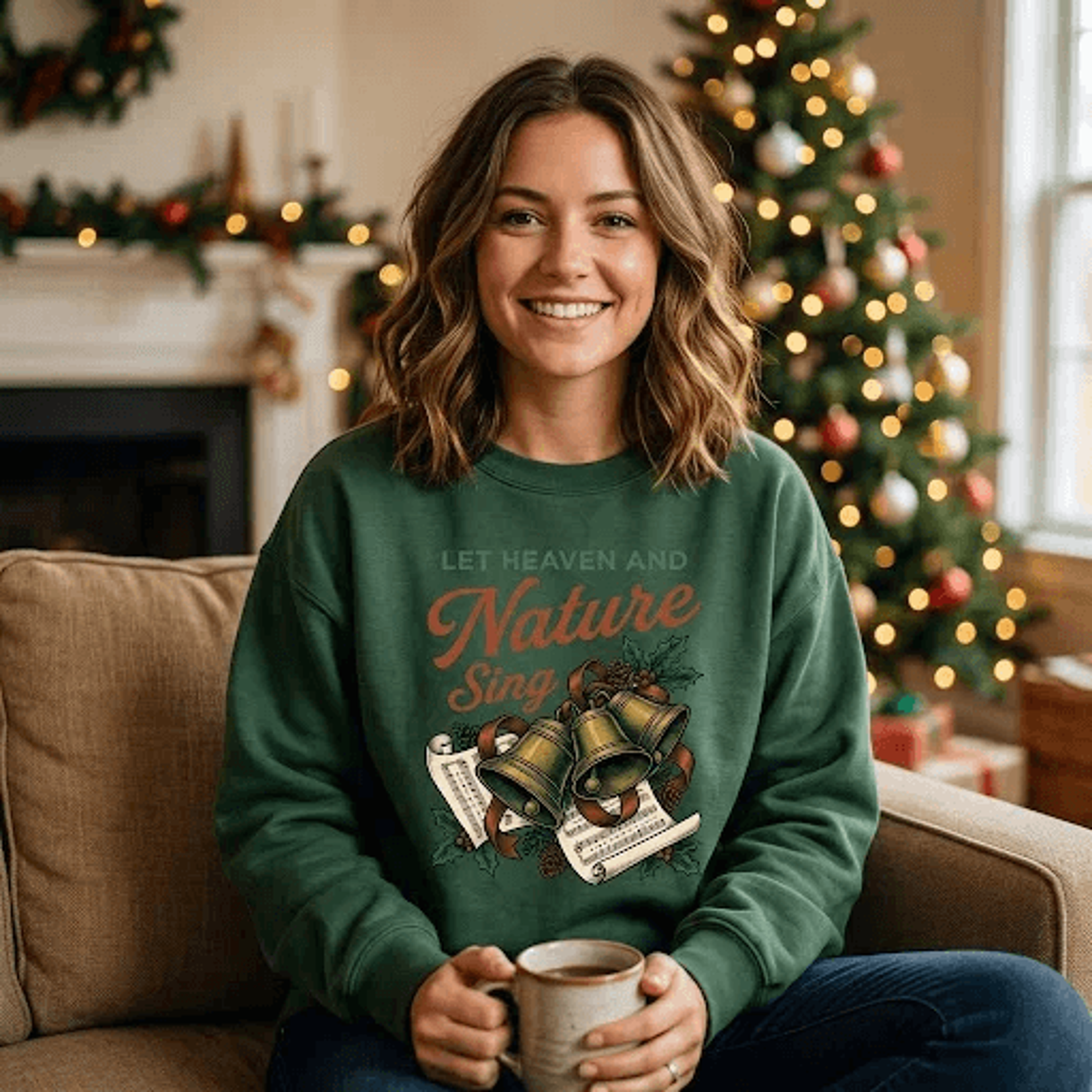 Let Heaven And Nature Sing Christmas Sweatshirt Vintage Bells Holiday Graphic Crewneck Religious Ch 1