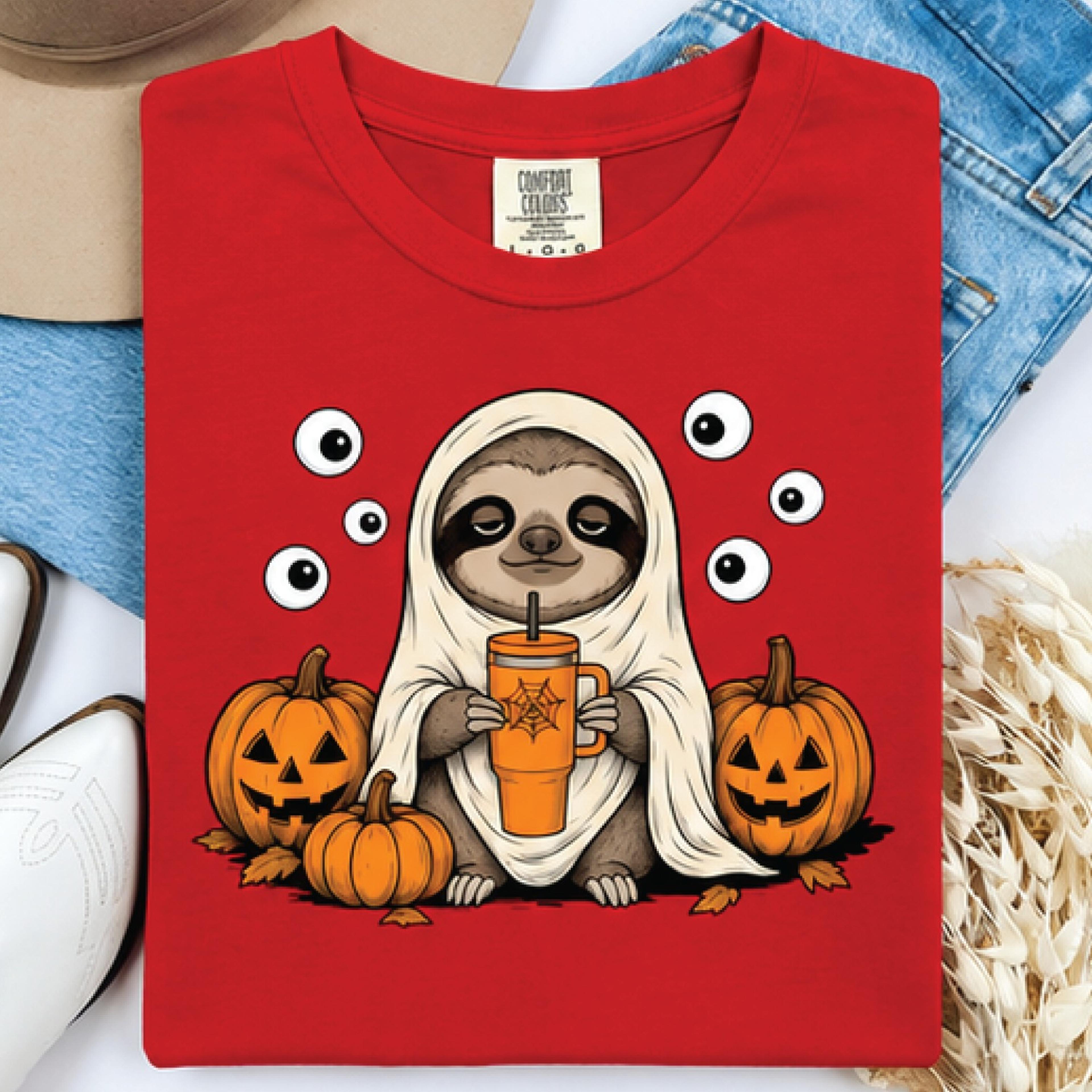 cute ghost sloth halloween shirt, funny pumpkin sloth graphic tee, spooky season t shirt, fall animal lover gift
