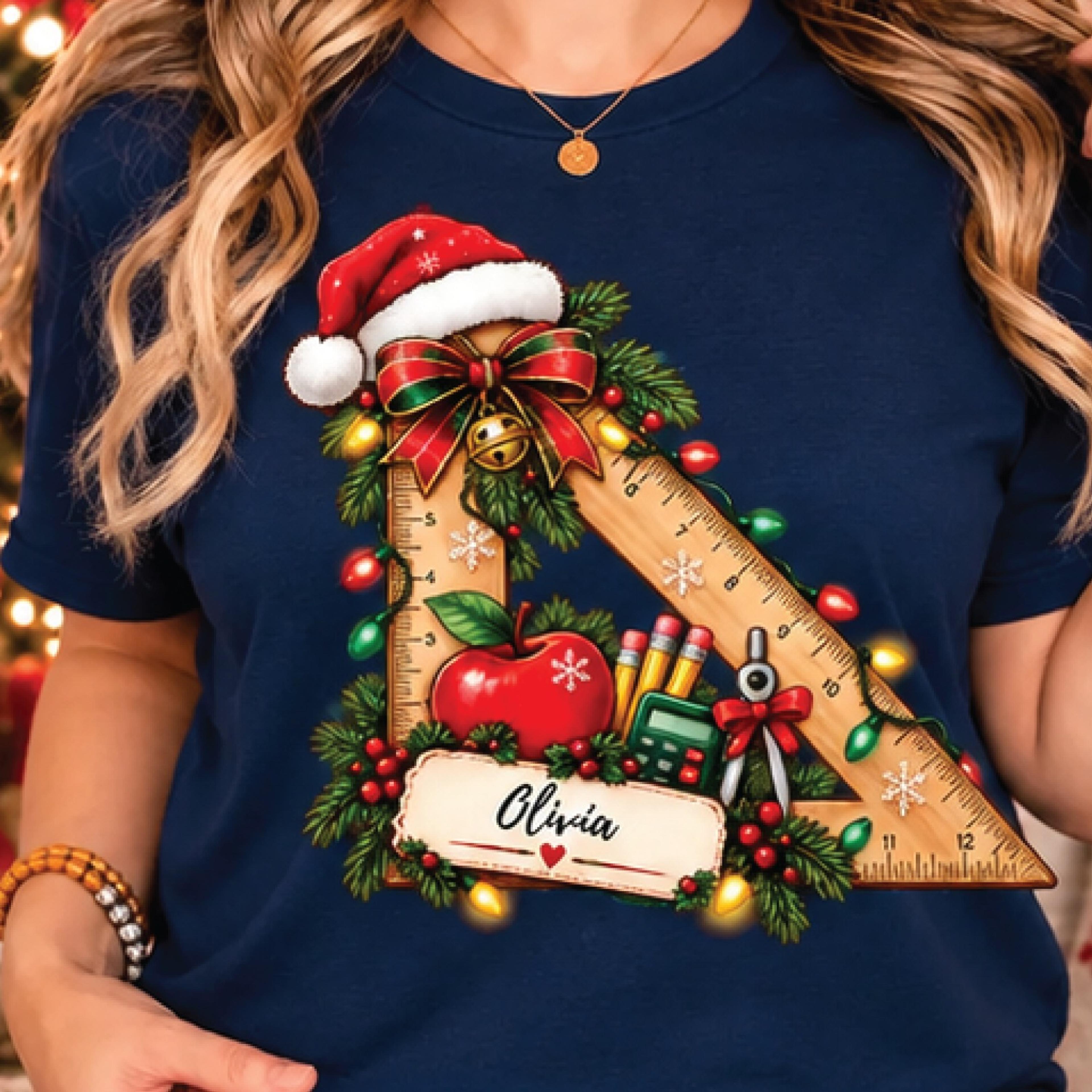 personalized christmas math teacher shirt, festive geometry graphic tee, custom name holiday teacher gift, school