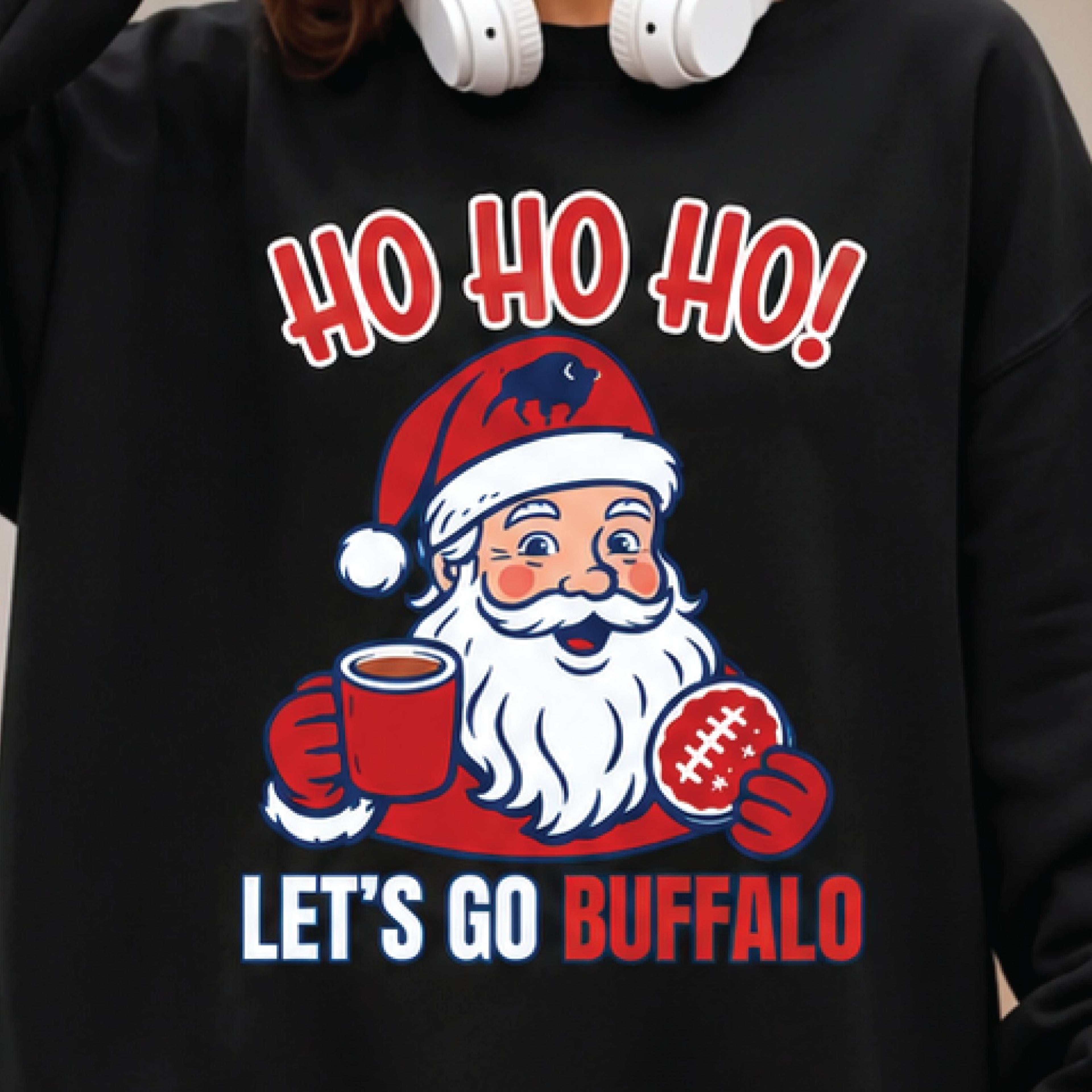 buffalo bills christmas sweatshirt, ho ho ho let's go buffalo santa football graphic, funny holiday game day gift for fa
