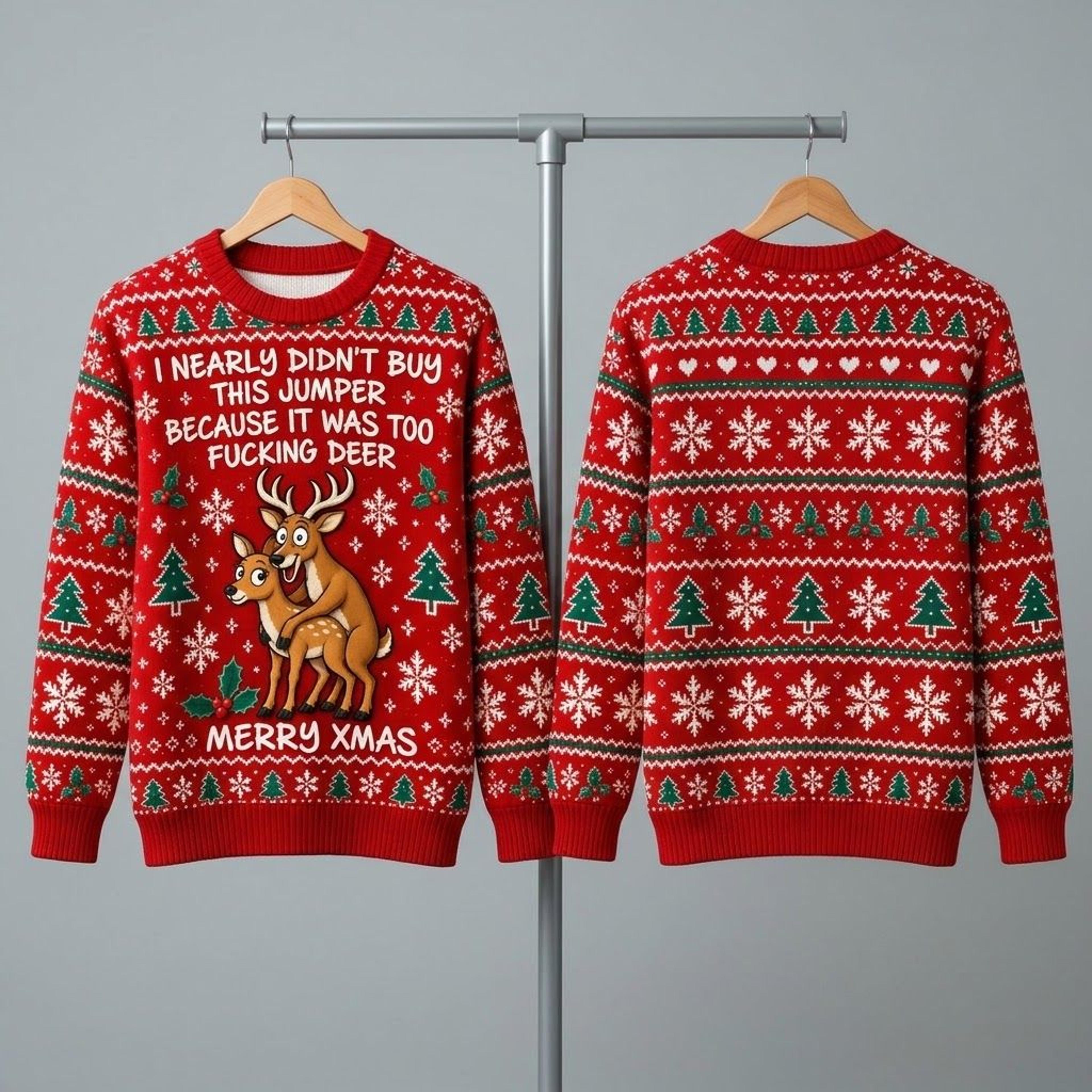 funny deer christmas sweatshirt, naughty reindeer ugly christmas sweater, adult humor xmas jumper, unisex holiday party