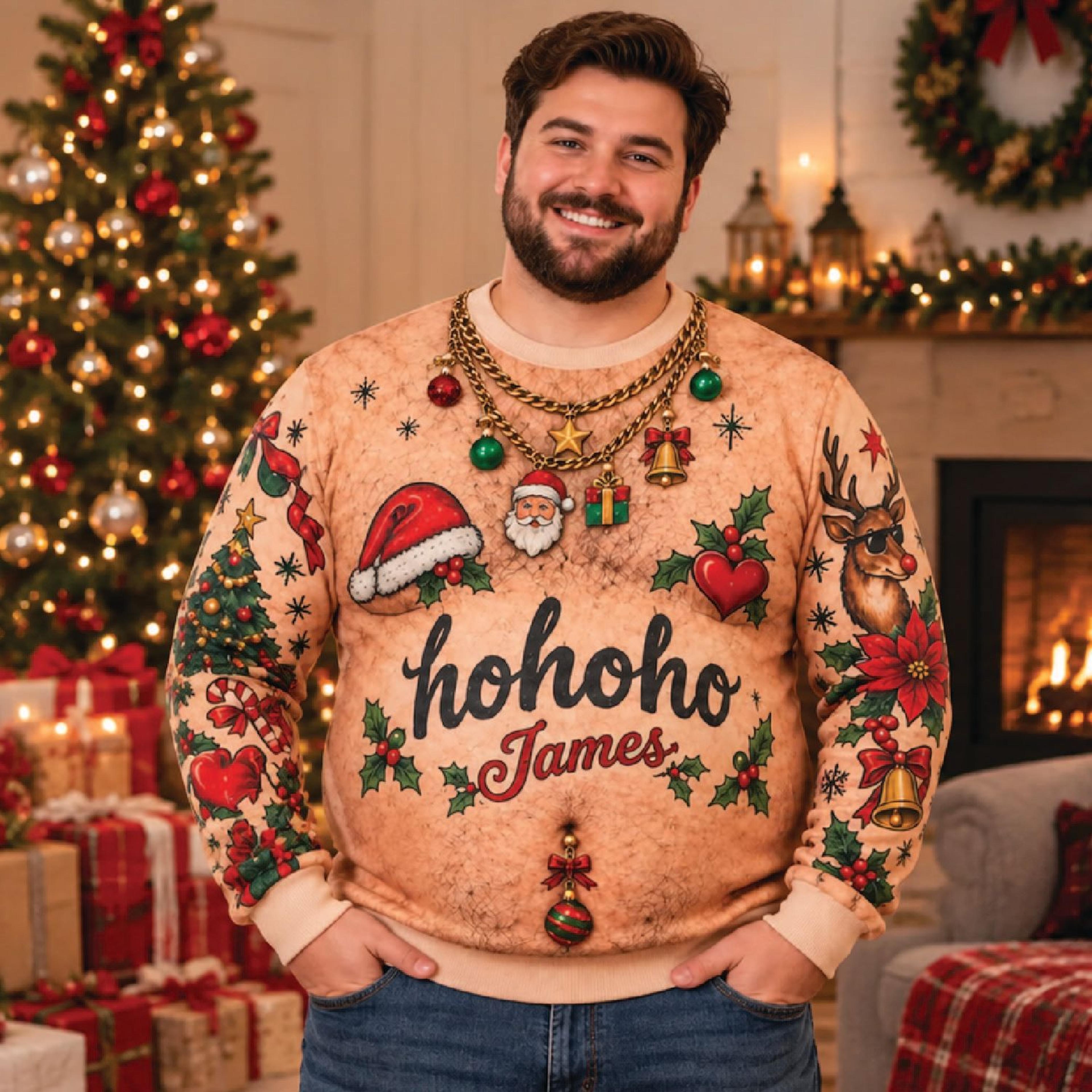personalized ho ho ho christmas sweatshirt, custom name santa reindeer ugly christmas sweater, funny unisex adult