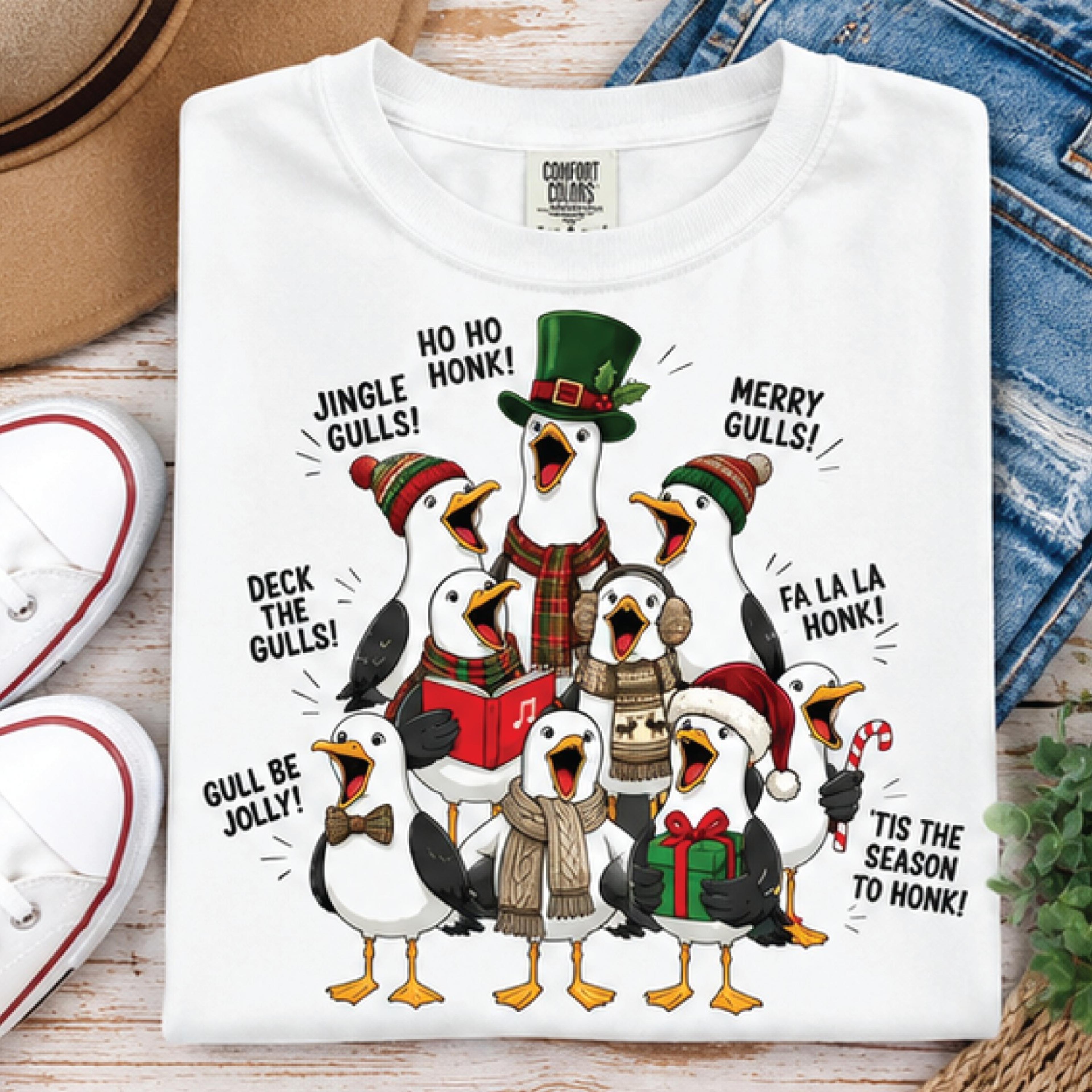 funny christmas seagull sweatshirt, jingle gulls holiday shirt, merry gulls honk graphic, cute bird lover christmas gift