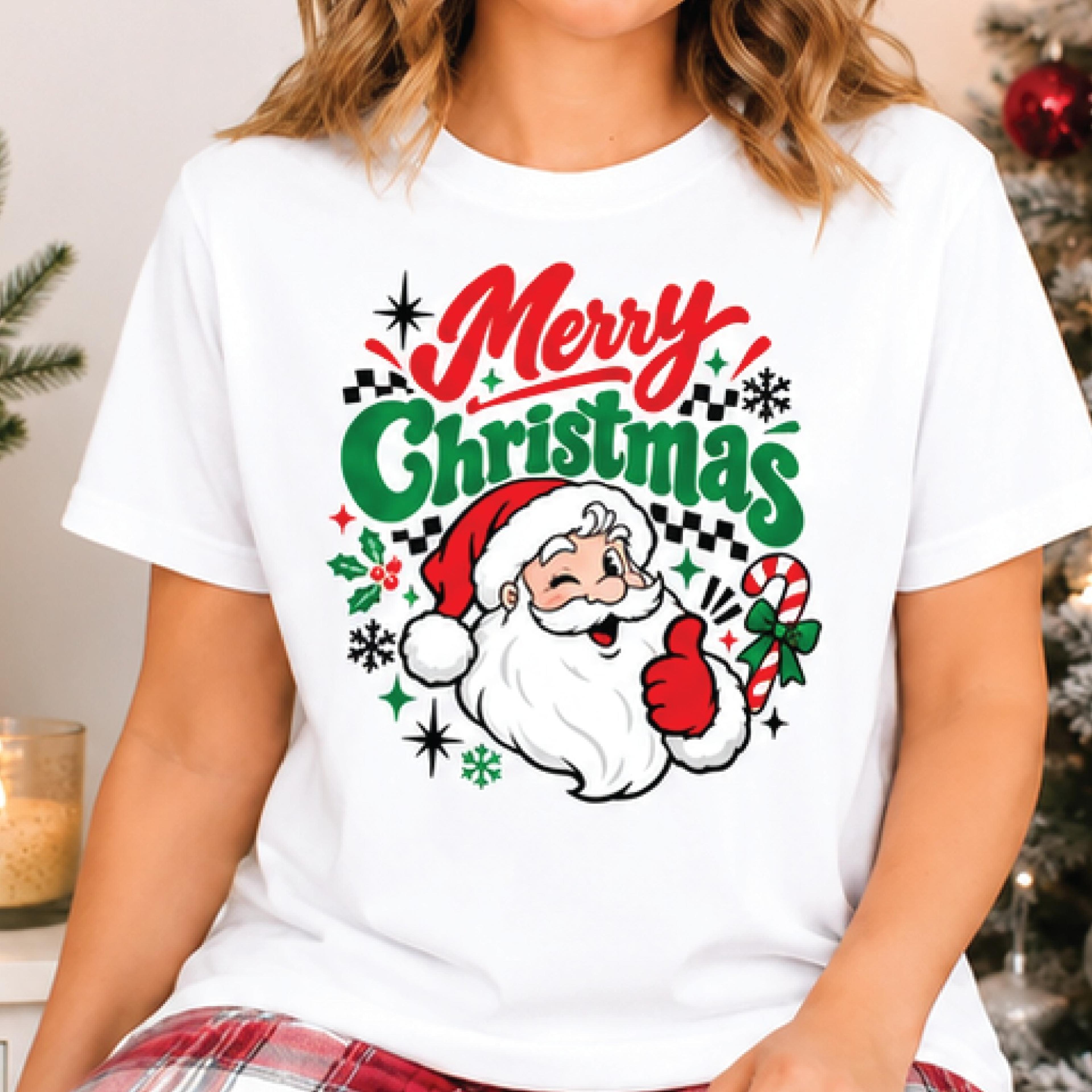 merry christmas santa t-shirt, retro winking santa claus graphic tee, cute holiday shirt, festive christmas gift