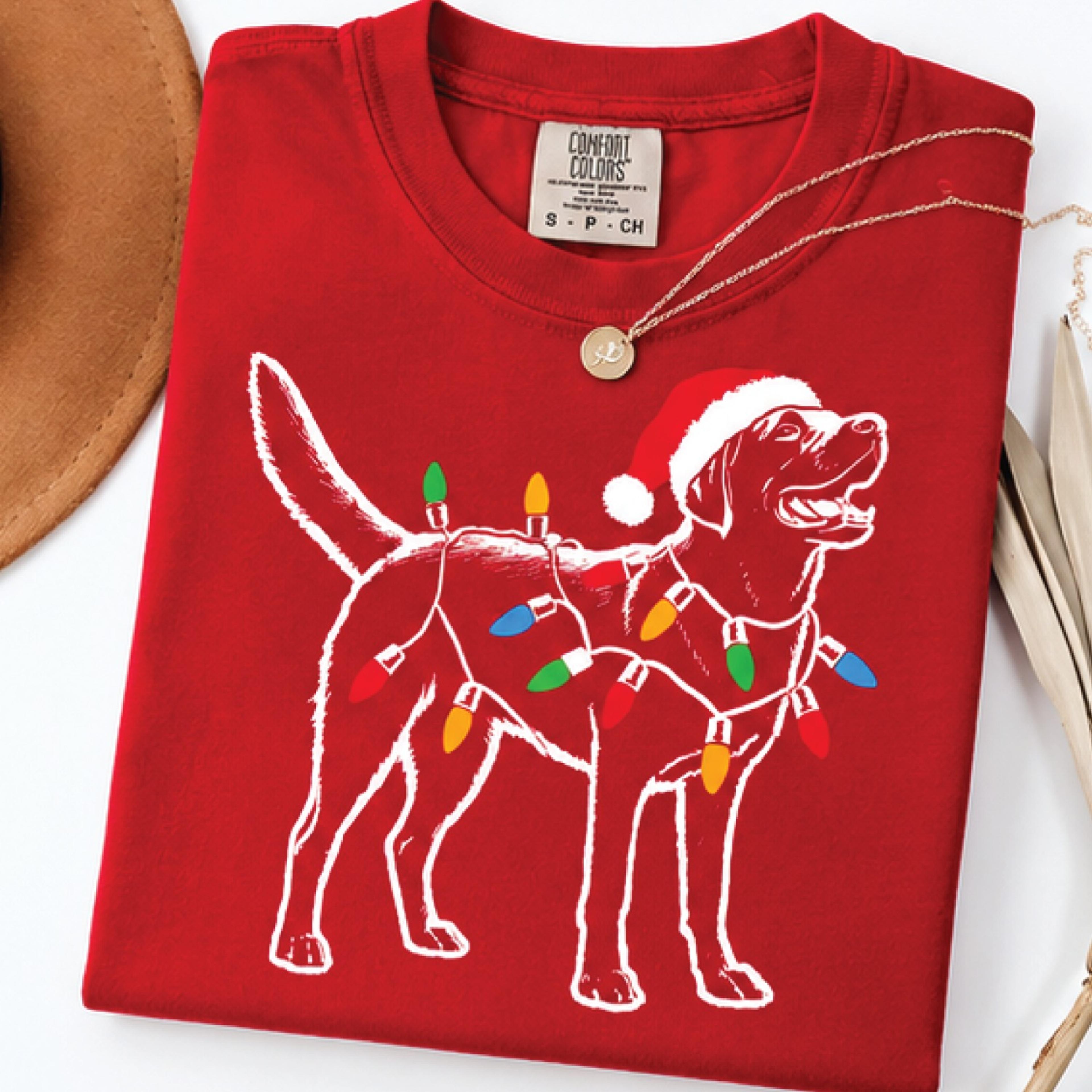 christmas labrador retriever shirt, santa hat dog with holiday lights graphic tee, cute festive dog lover christmas gift