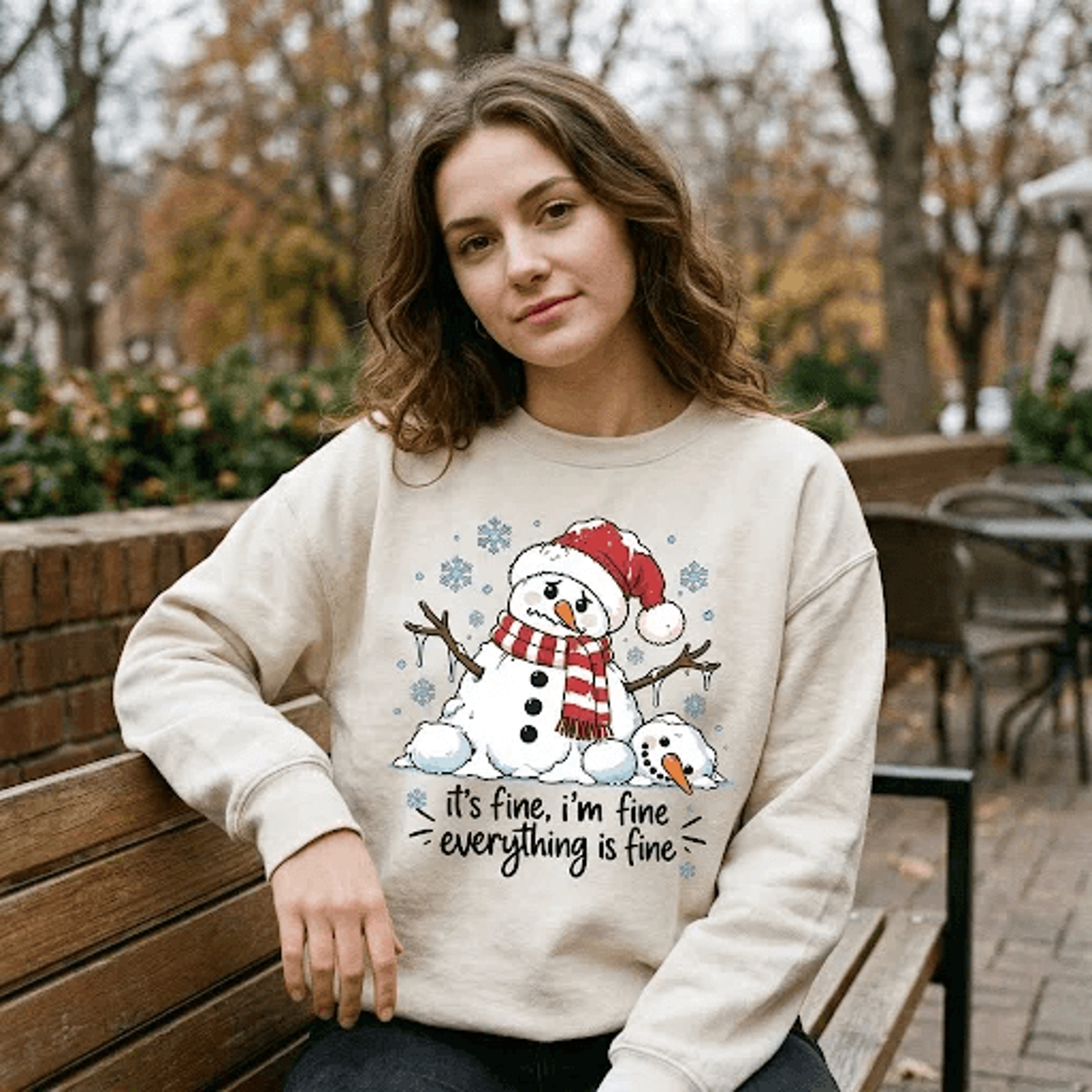 it's fine i'm fine everything is fine snowman sweatshirt, funny melting snowman christmas crewneck, winter humor holiday