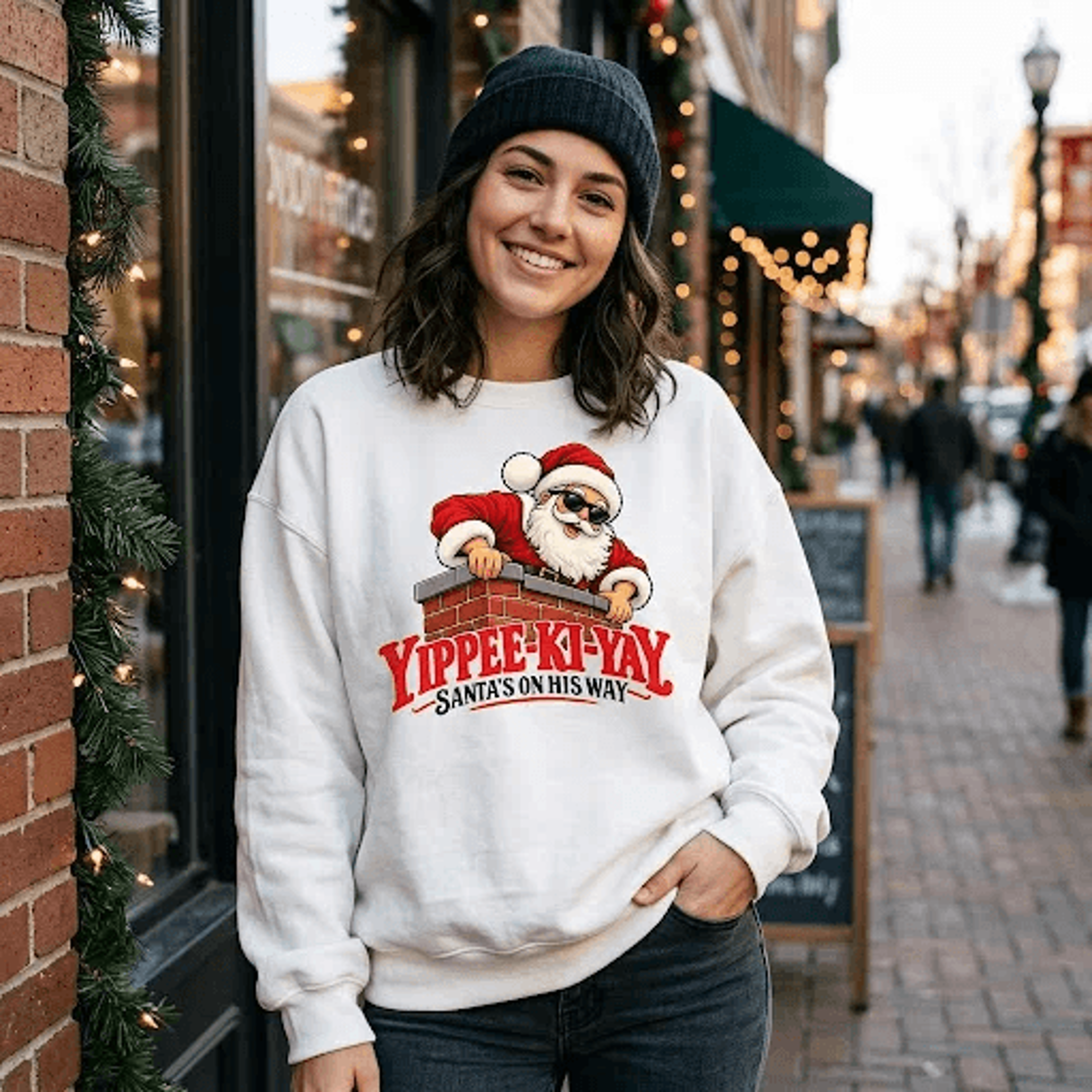 yippee ki yay santa christmas sweatshirt, funny santa claus graphic crewneck, western holiday humor sweater, unisex gift