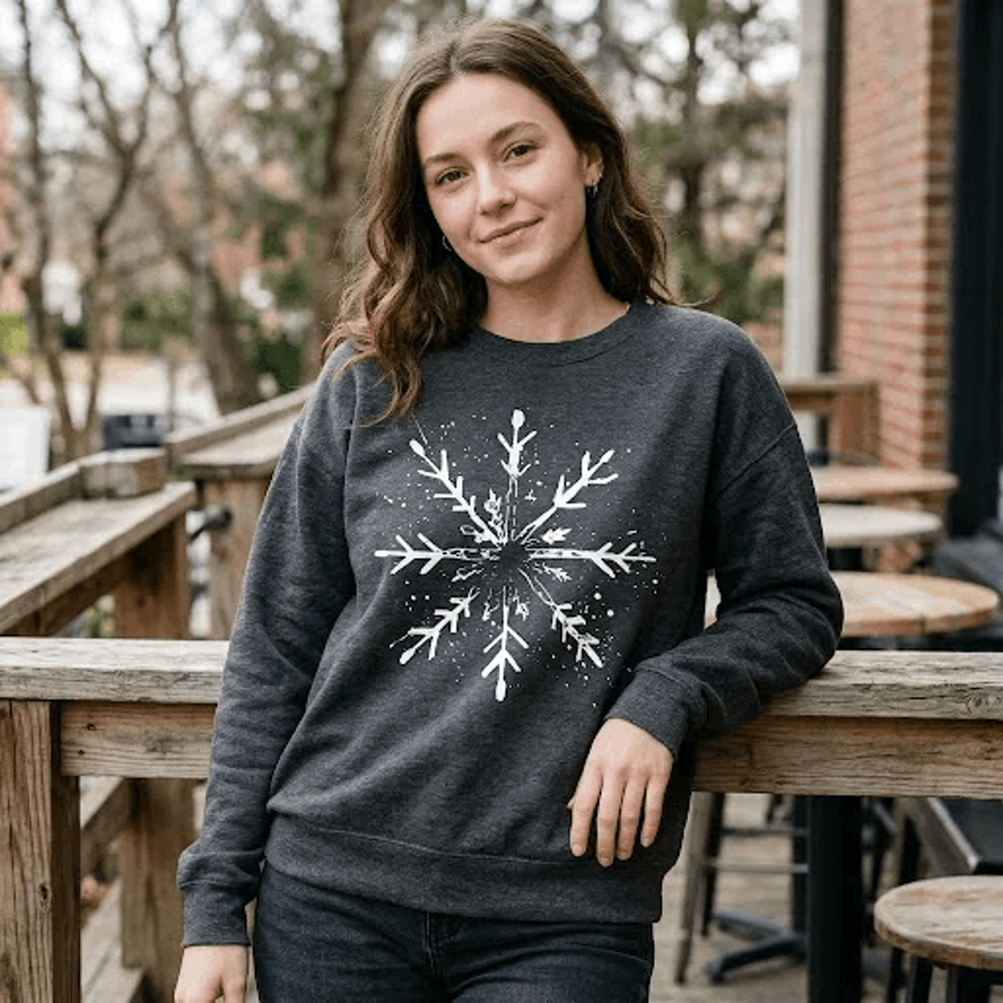 winter snowflake sweatshirt, minimalist snowflake graphic crewneck, cozy winter holiday sweater, christmas gift