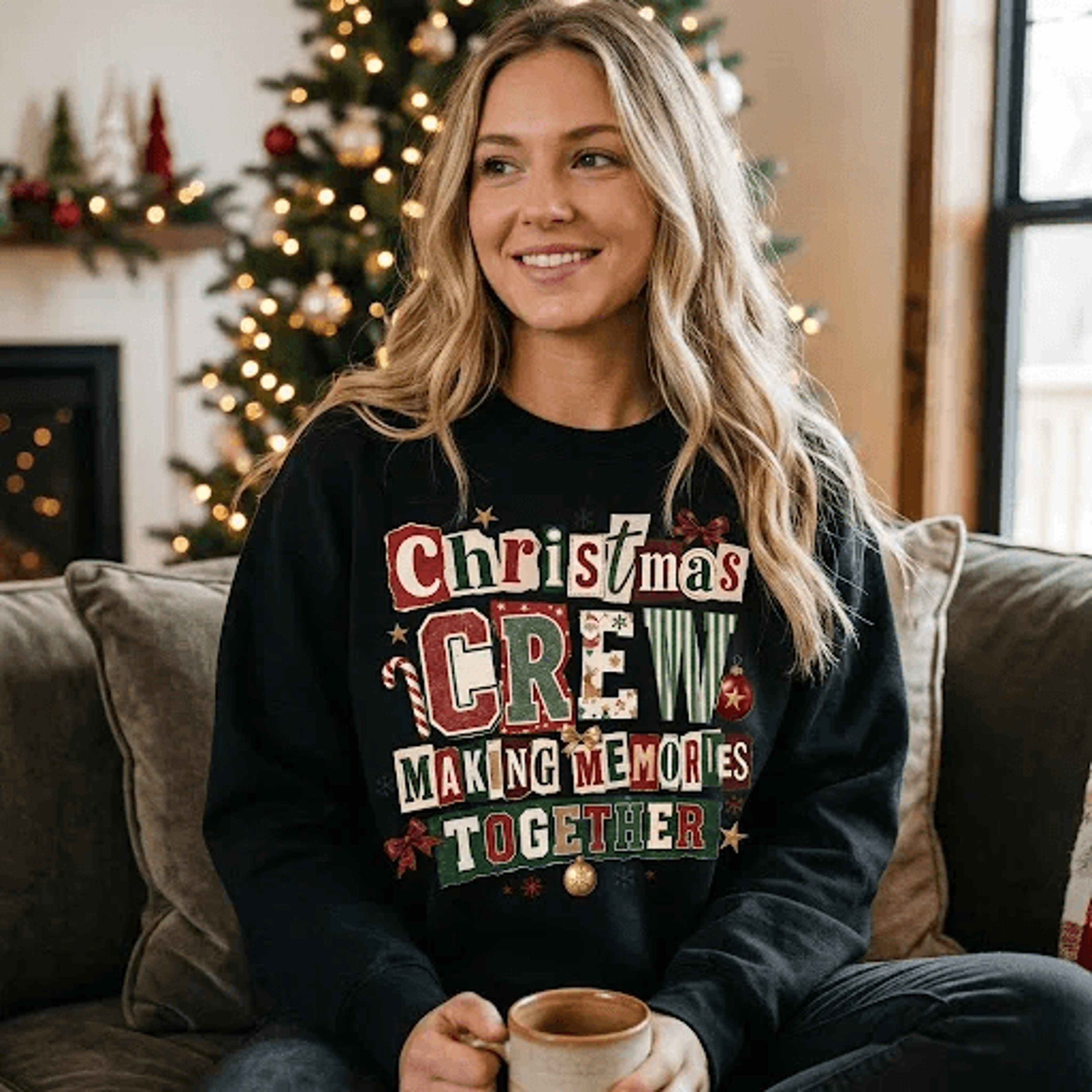 christmas crew making memories together sweatshirt, festive family holiday graphic crewneck, matching christmas group