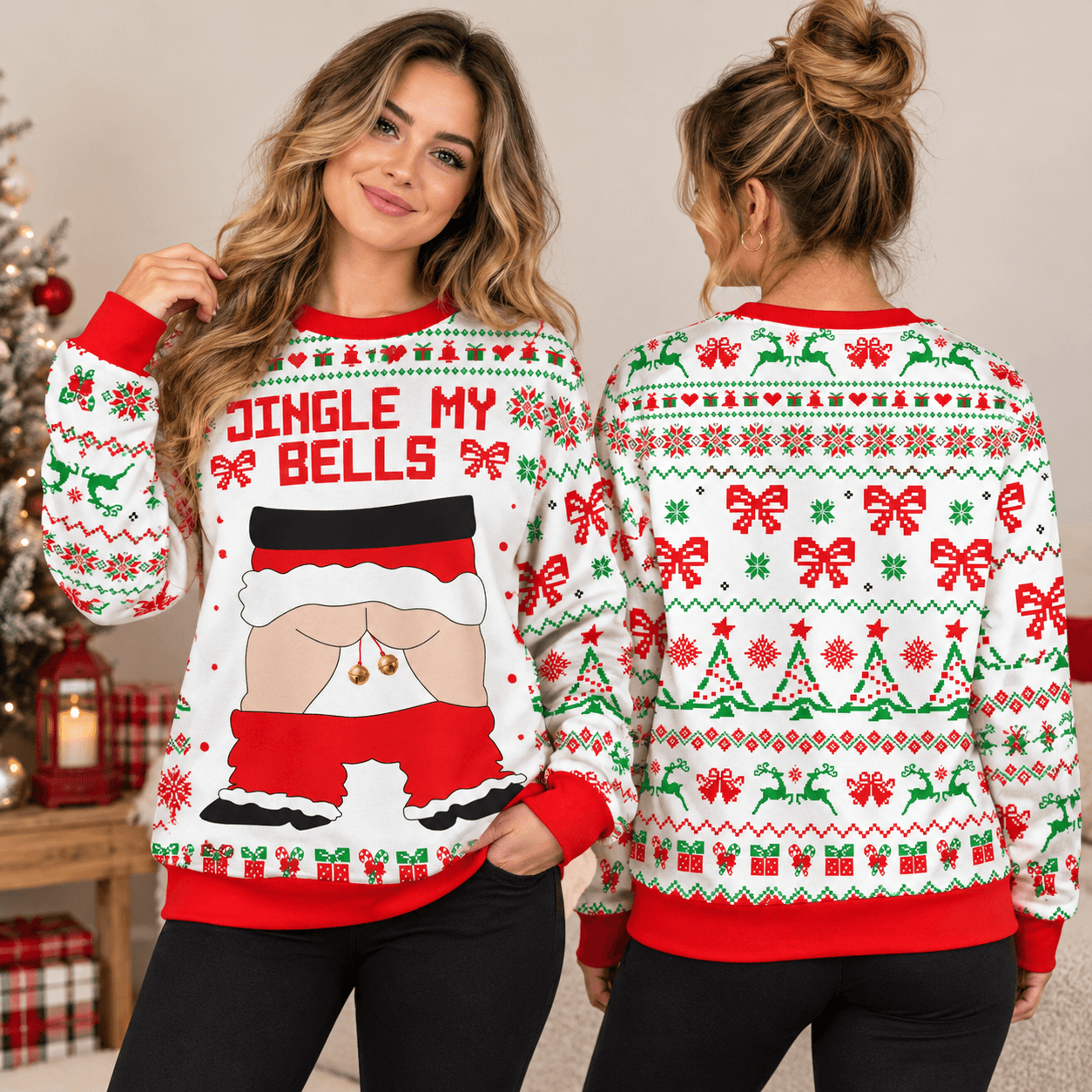 funny jingle my bells christmas sweatshirt for women, santa butt holiday sweatshirt, naughty adult xmas party gift