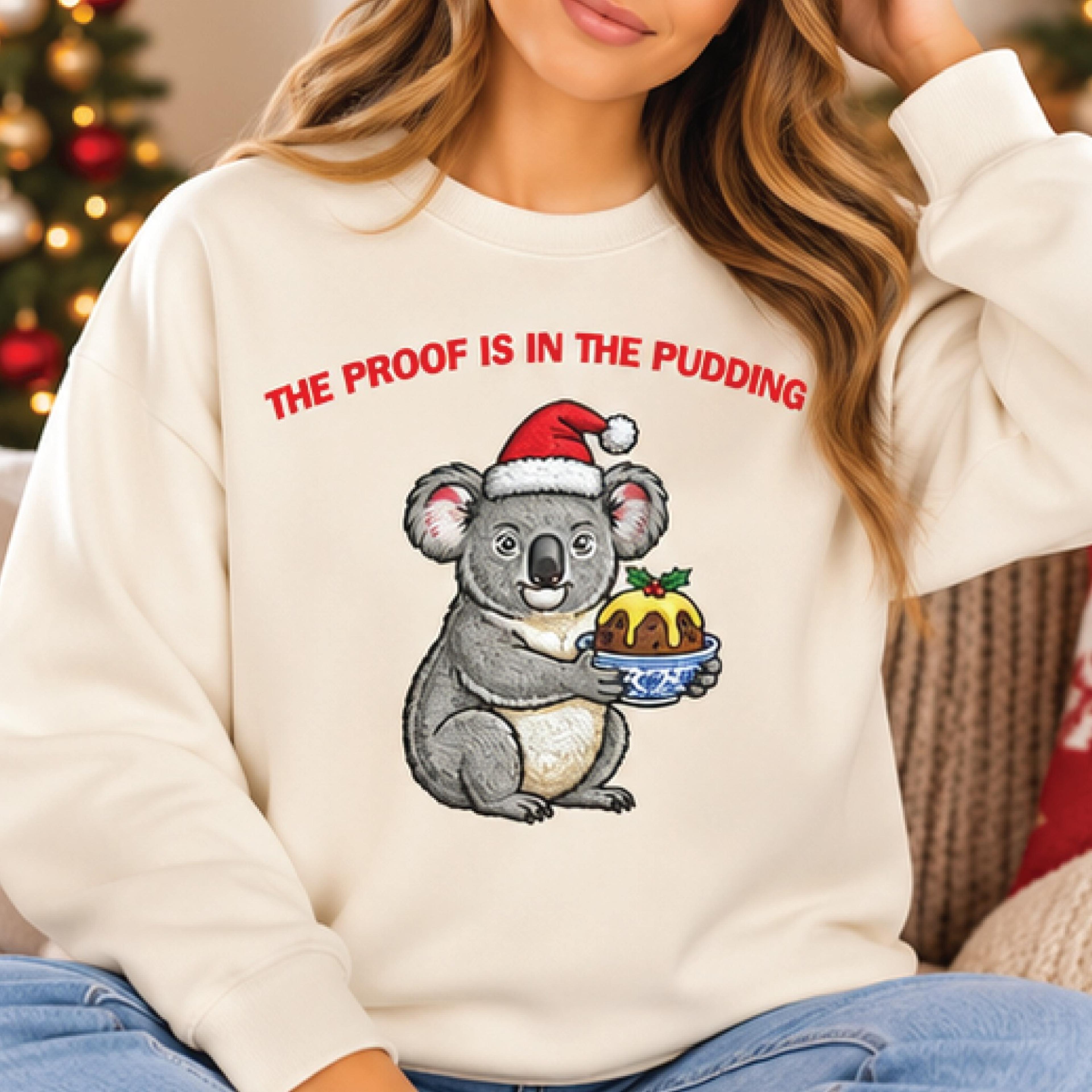 the proof is in the pudding koala christmas sweatshirt, cute santa koala holiday crewneck, funny christmas pudding gift