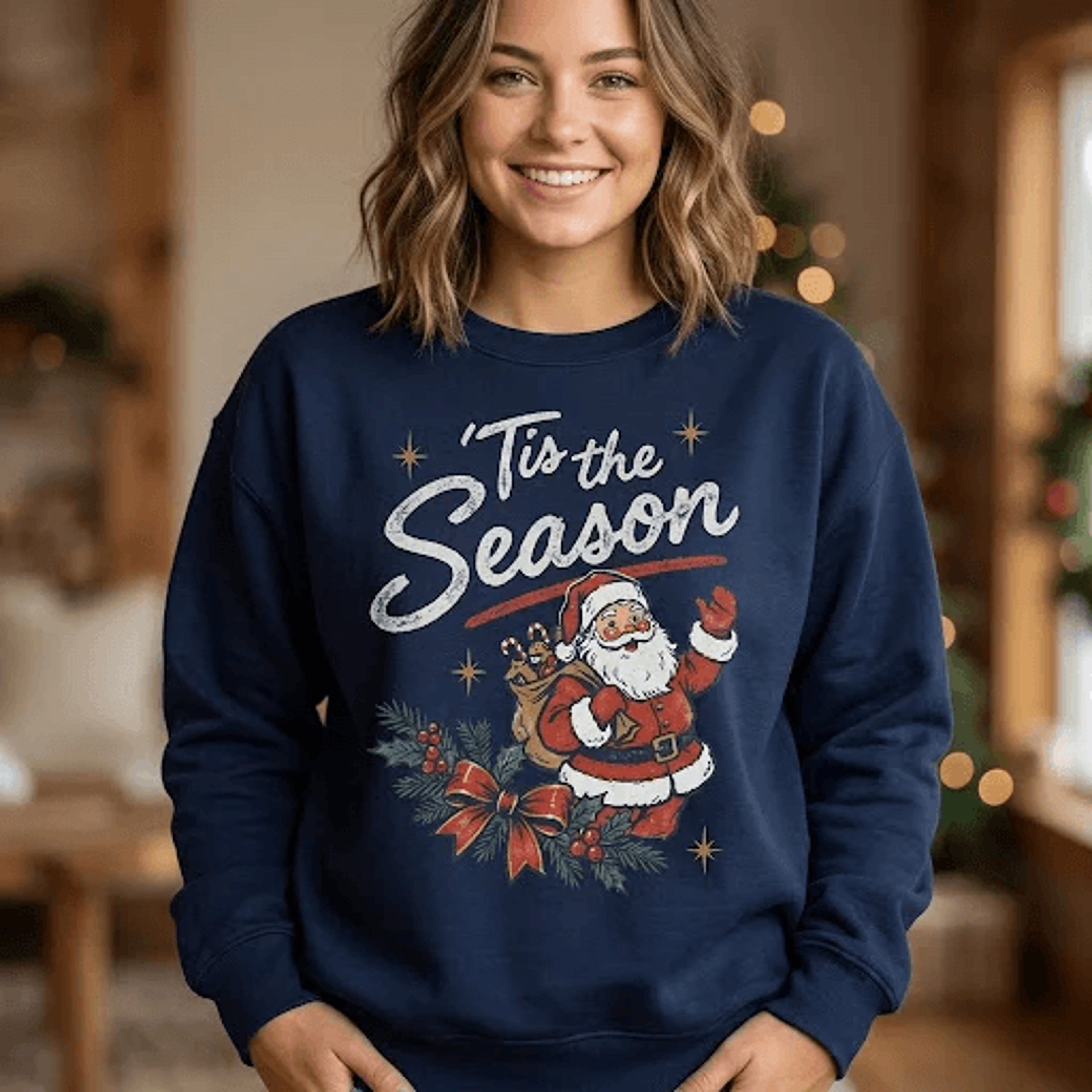 tis the season santa sweatshirt, vintage santa claus christmas graphic, retro holiday gift, unisex adult festive