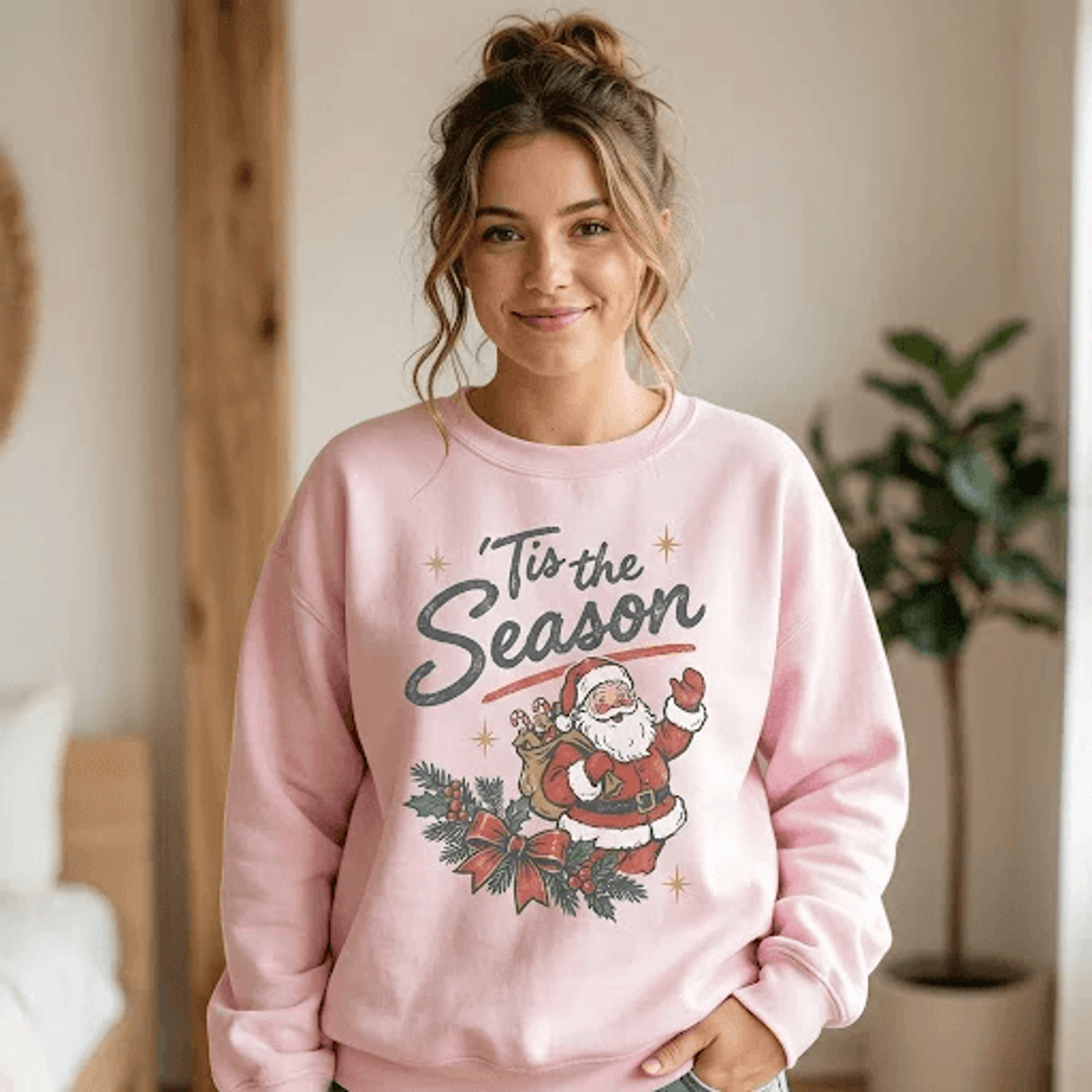 Tis The Season Santa Sweatshirt Vintage Santa Claus Christmas Graphic Retro Holiday Gift Unisex Adu 1