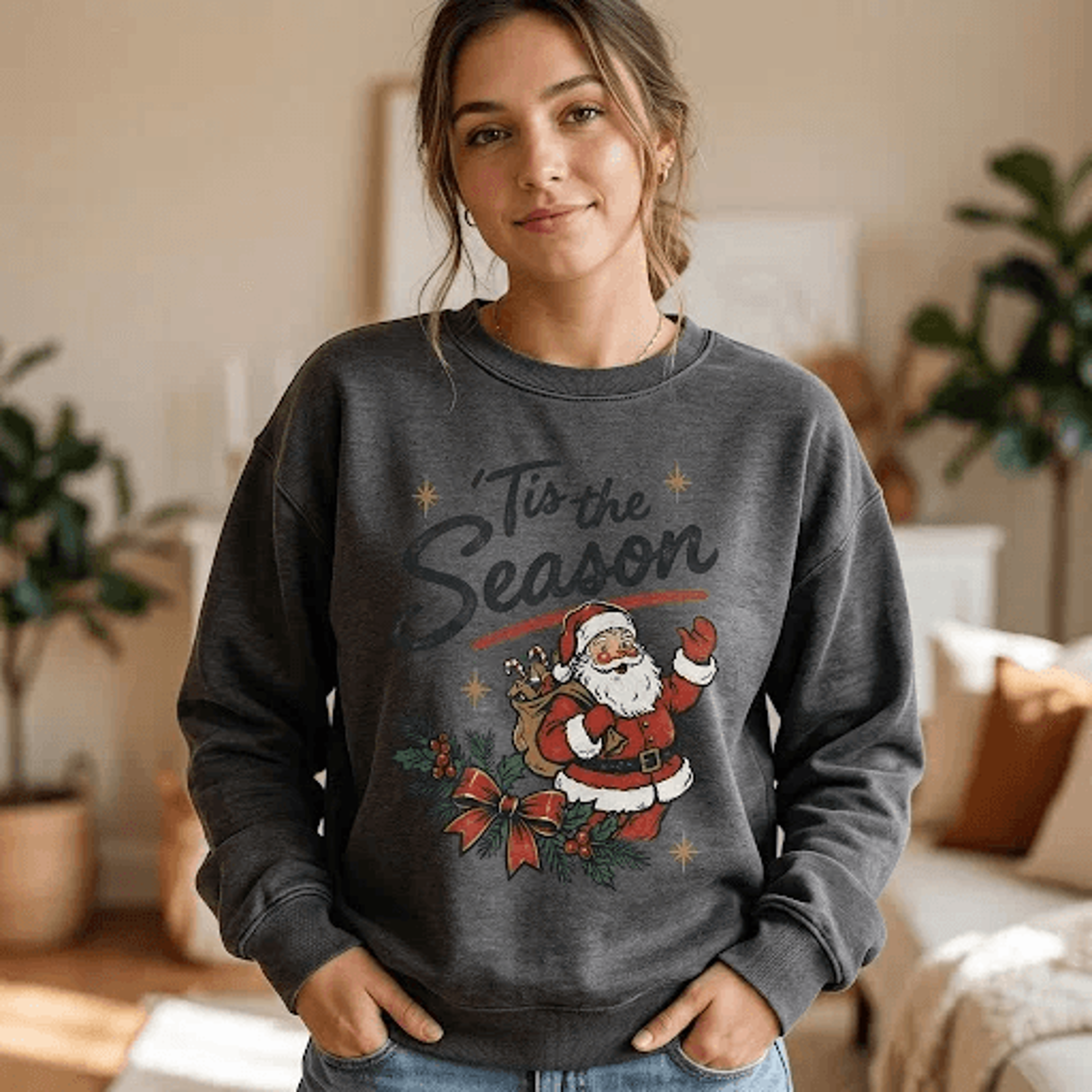 Tis The Season Santa Sweatshirt Vintage Santa Claus Christmas Graphic Retro Holiday Gift Unisex Adu 2