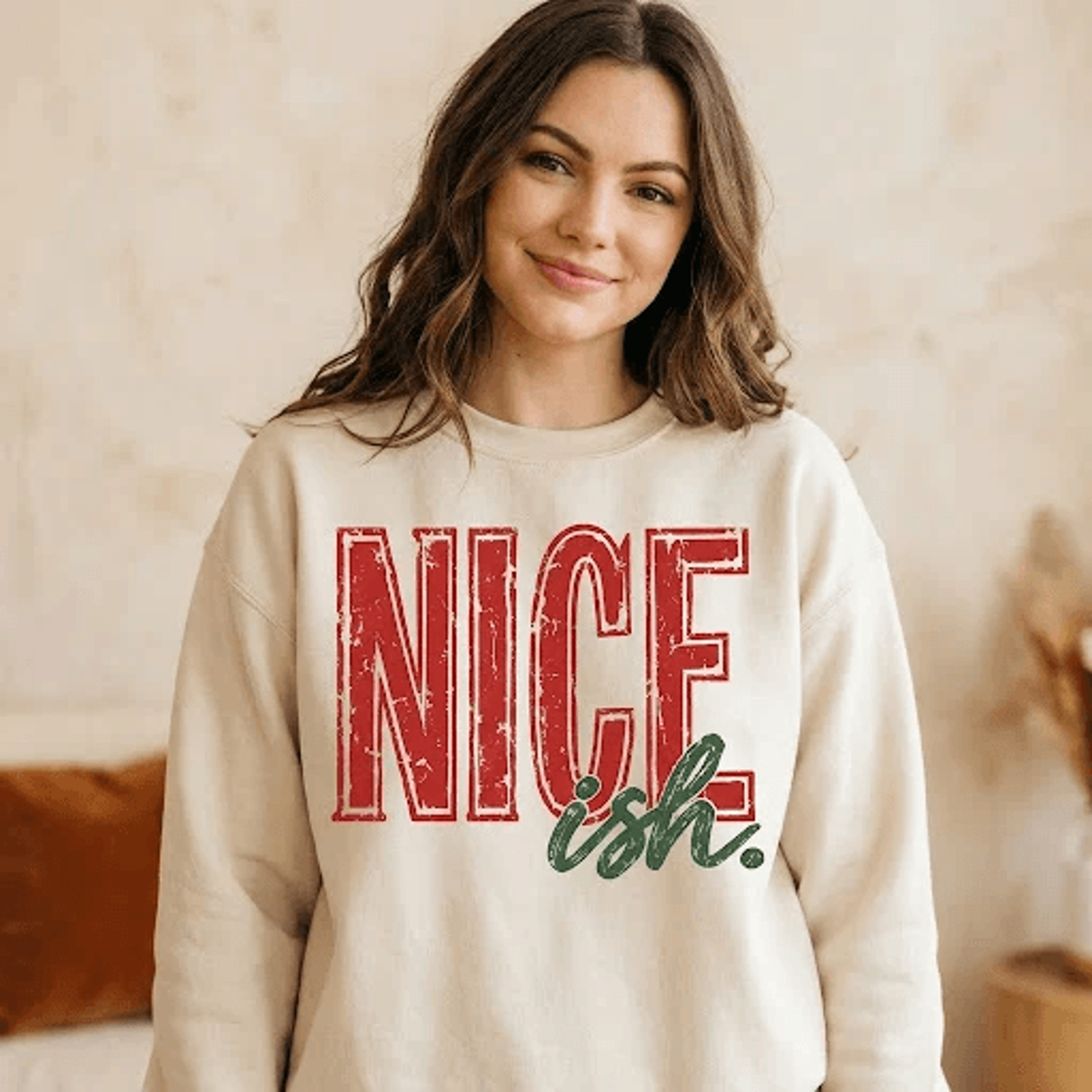 nice ish christmas sweatshirt, funny holiday quote crewneck, sarcastic christmas gift, unisex adult xmas sweatshirt
