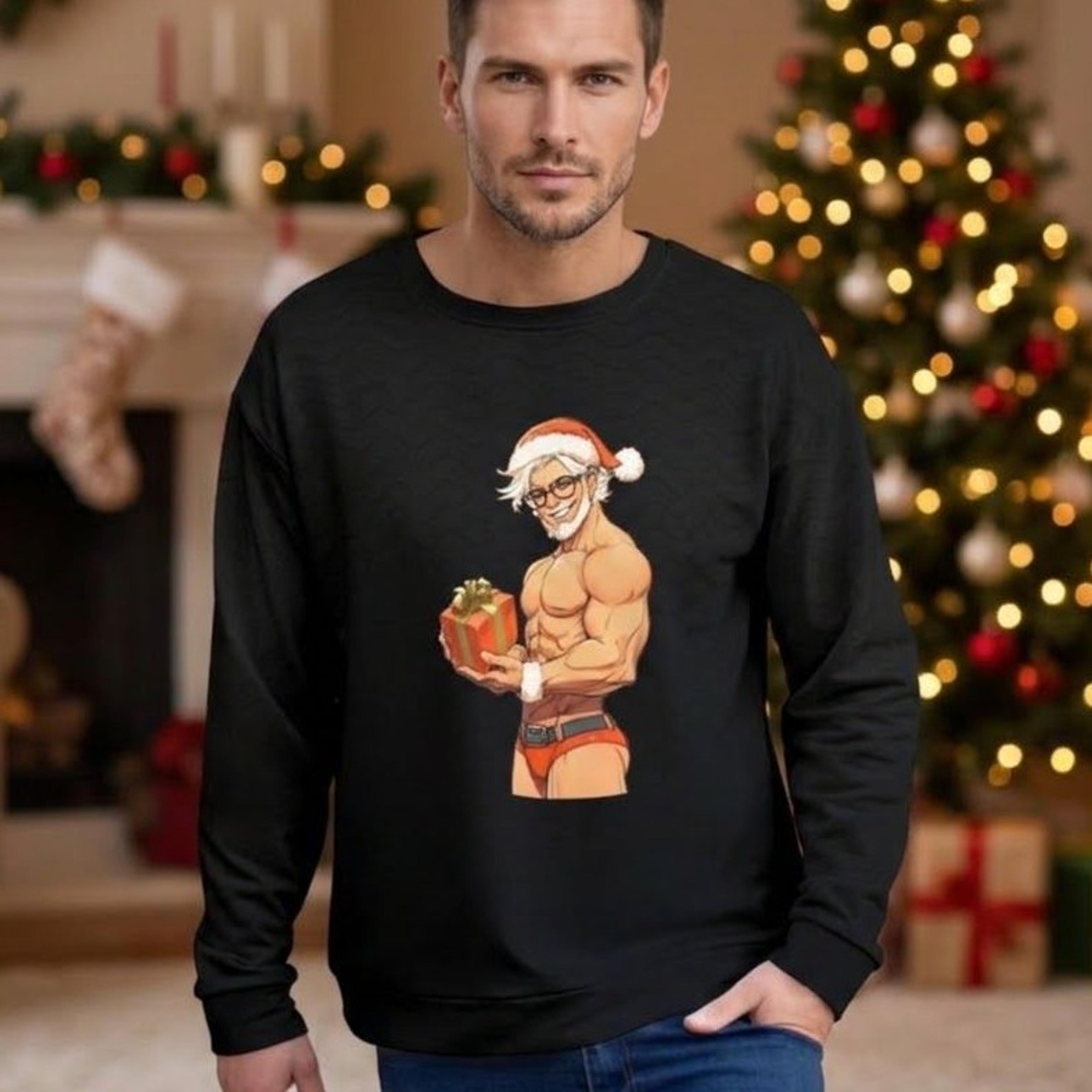 muscular santa christmas sweatshirt, funny sexy santa claus graphic sweatshirt, bodybuilder santa holiday gift for adult