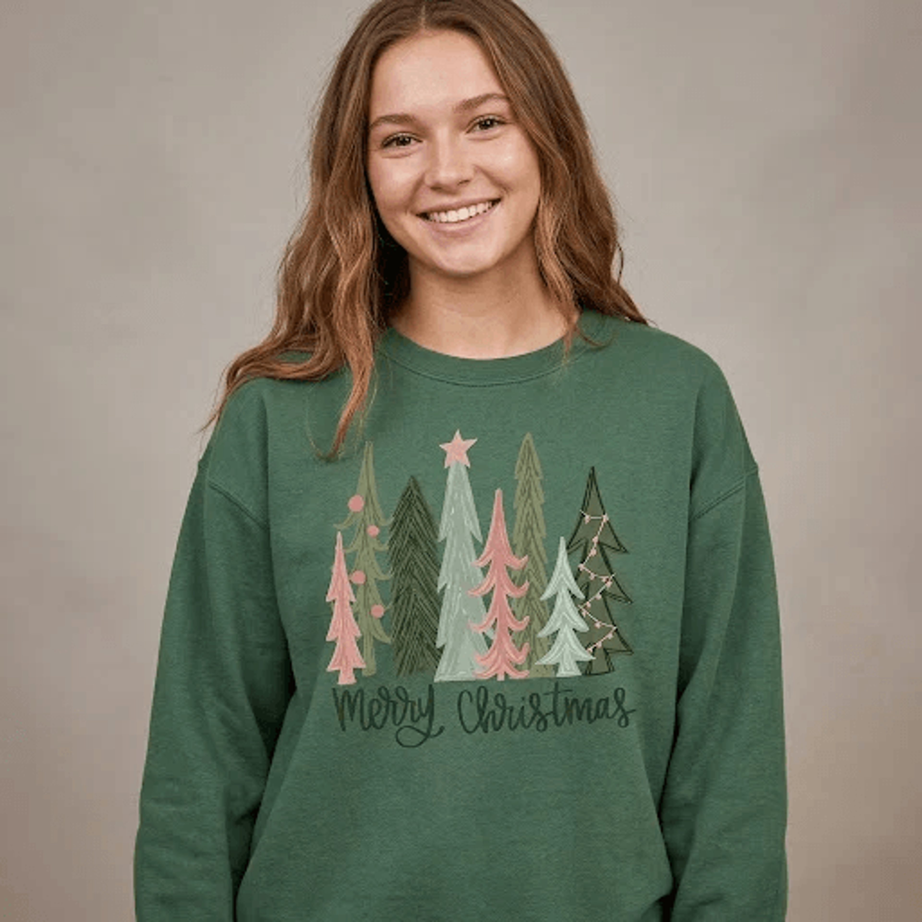 Merry Christmas Tree Sweatshirt Retro Pastel Christmas Trees Graphic Vintage Holiday Crewneck Unise 2