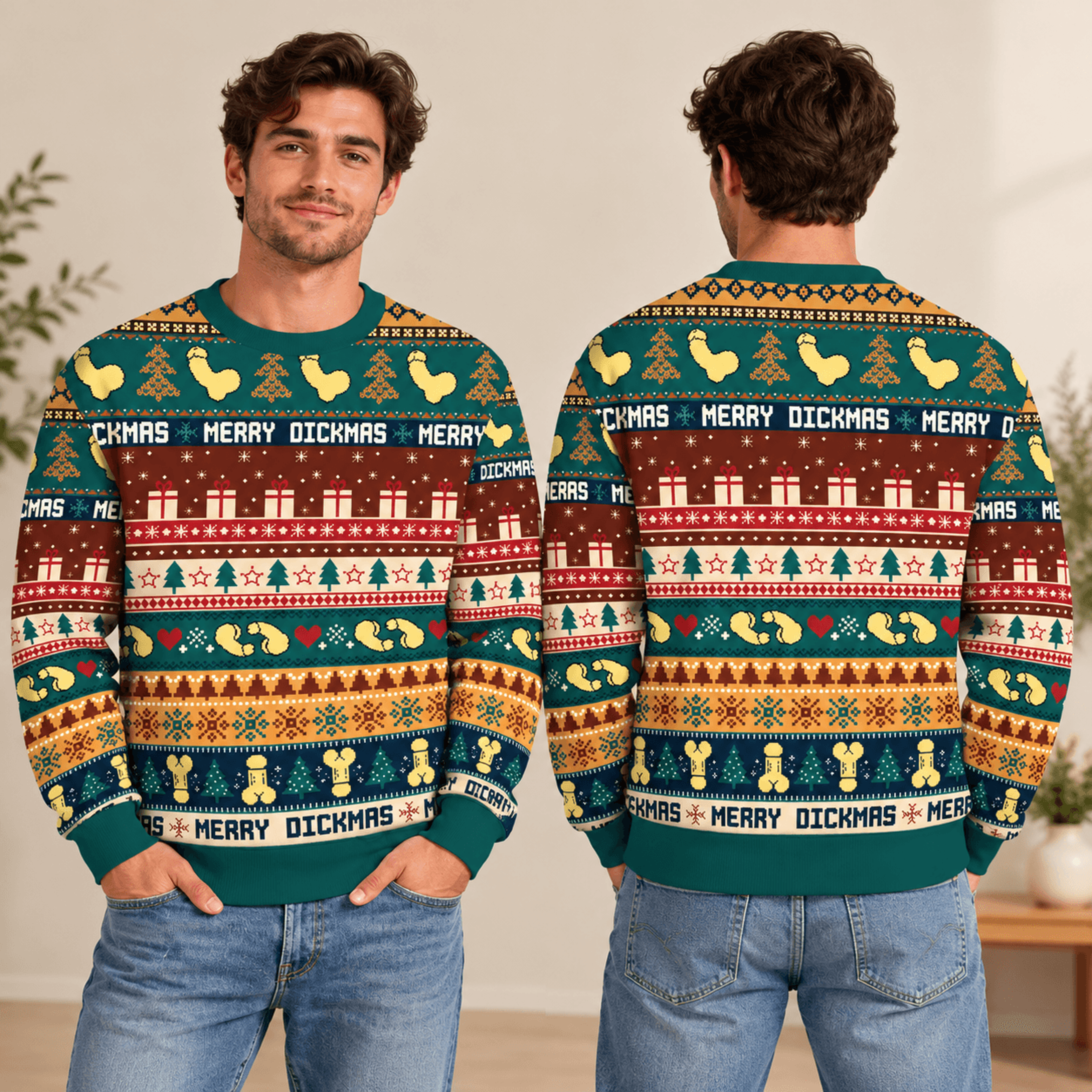 funny merry dickmas christmas sweatshirt, naughty adult humor ugly christmas sweatshirt, festive novelty unisex holiday