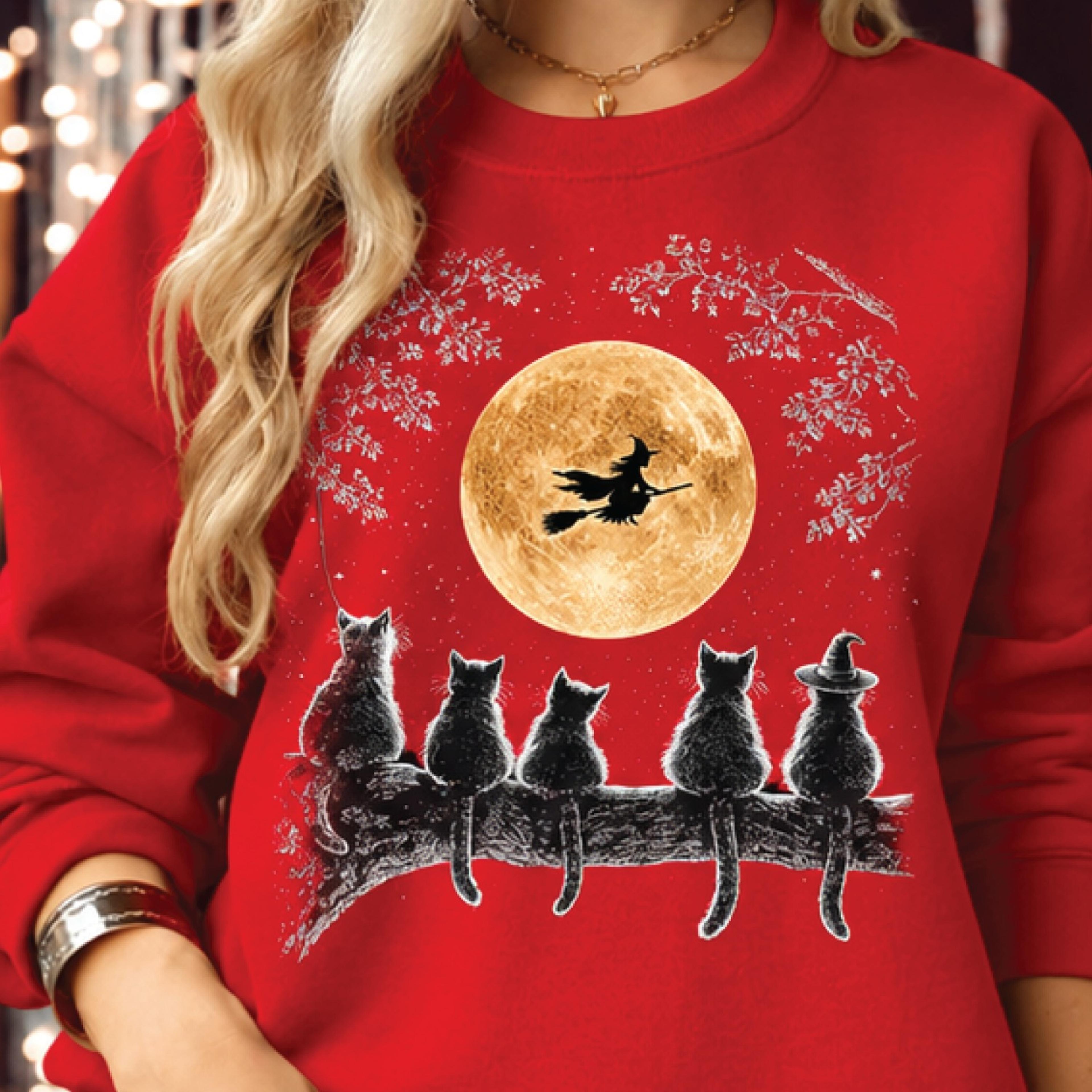 witch moon cats sweatshirt, five black cats halloween graphic sweatshirt, vintage witchy cat lover gift, spooky fall out