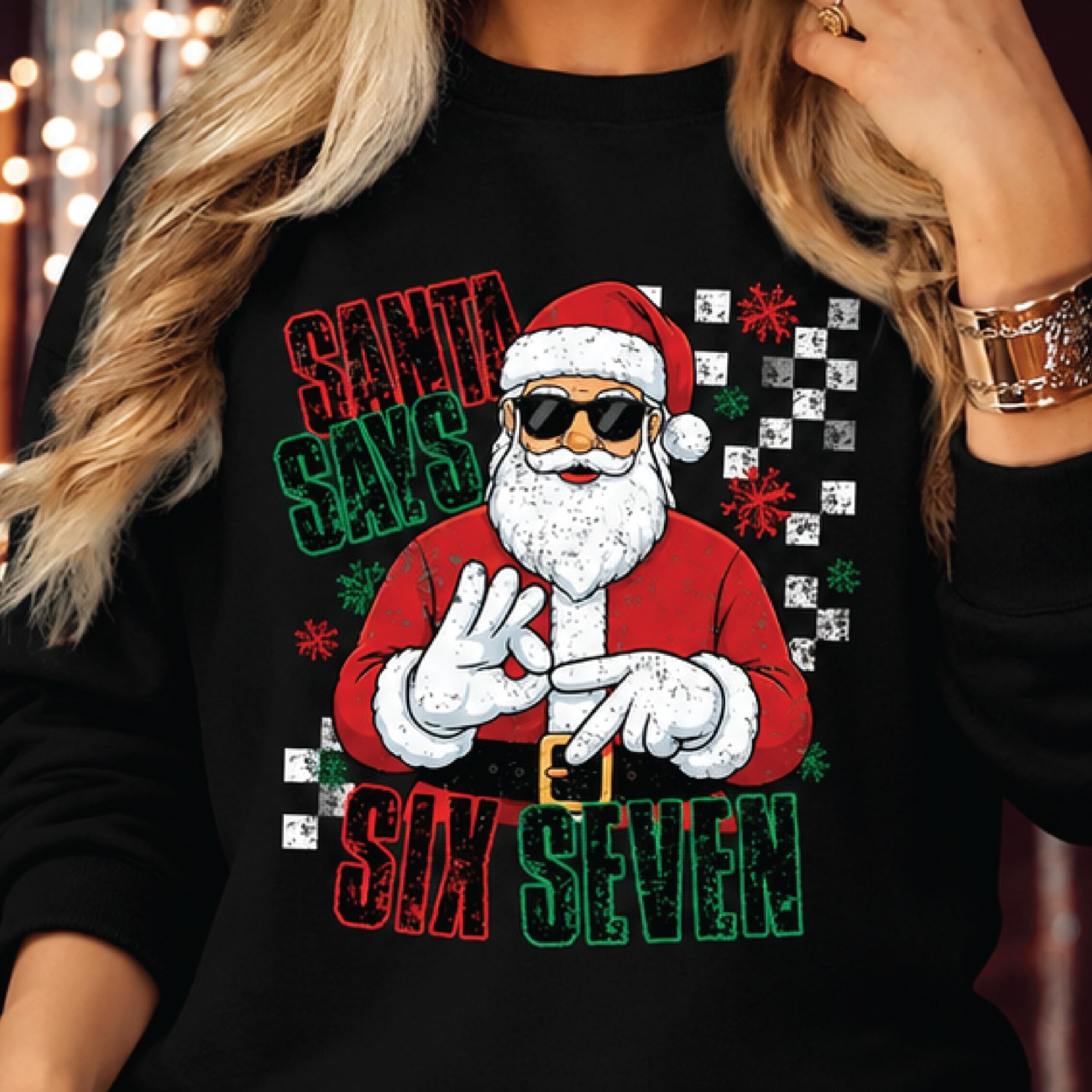 santa says six seven christmas sweatshirt, funny 67 meme santa graphic, viral holiday gift, unisex adult xmas pullover