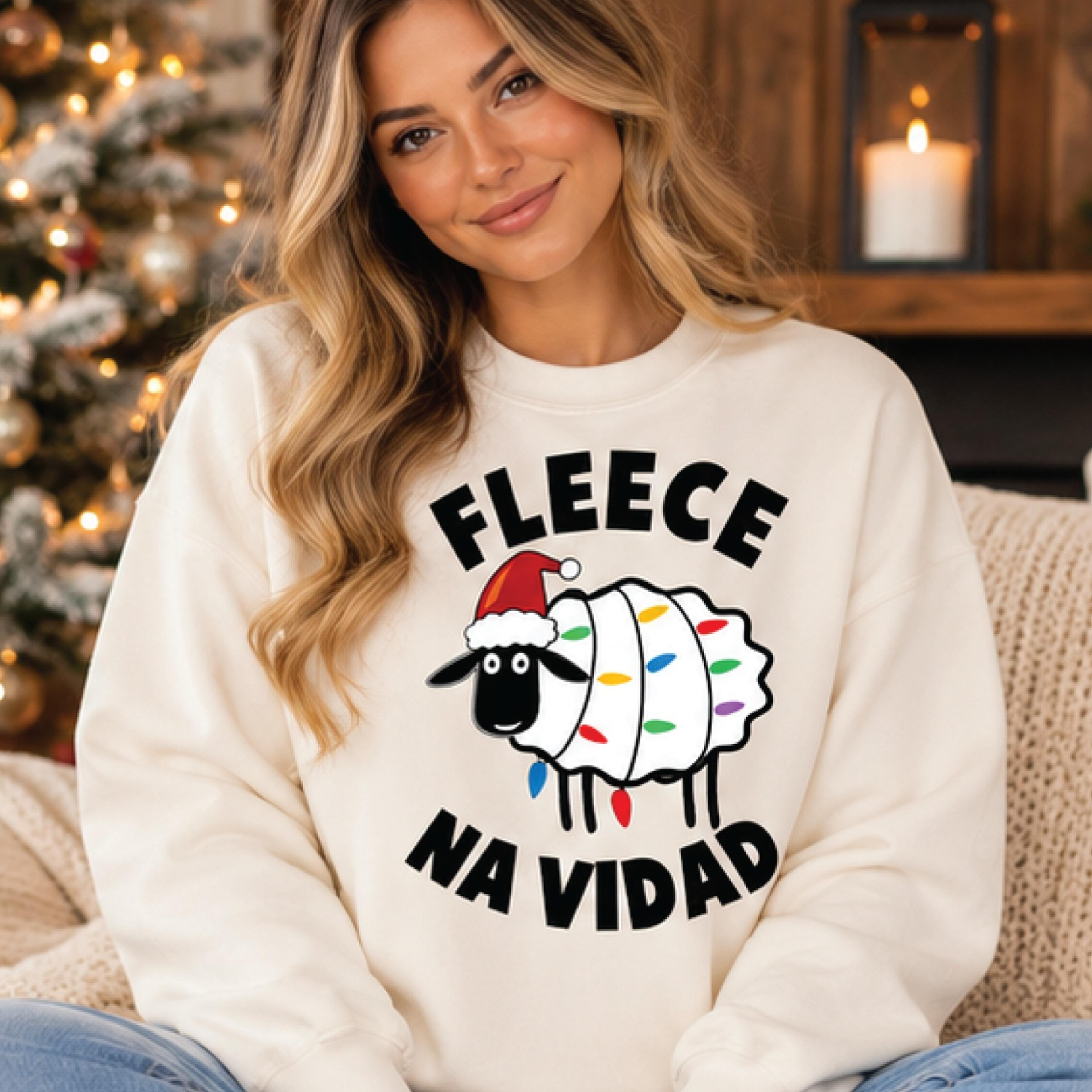 fleece navidad christmas sweatshirt, funny sheep santa holiday graphic, cute farm animal christmas gift, unisex xmas