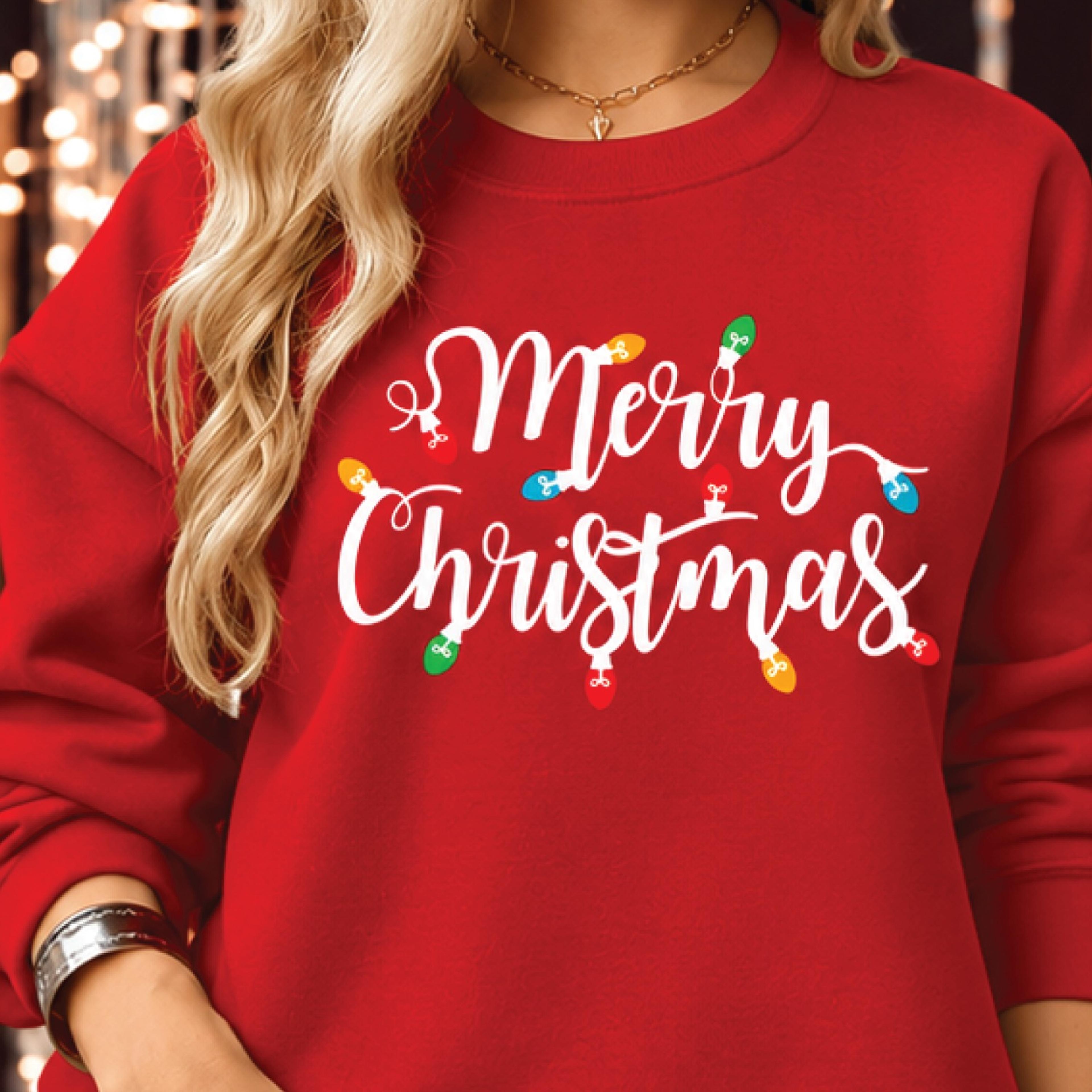 merry christmas sweatshirt, festive christmas lights crewneck, cute holiday typography sweatshirt, unisex xmas gift