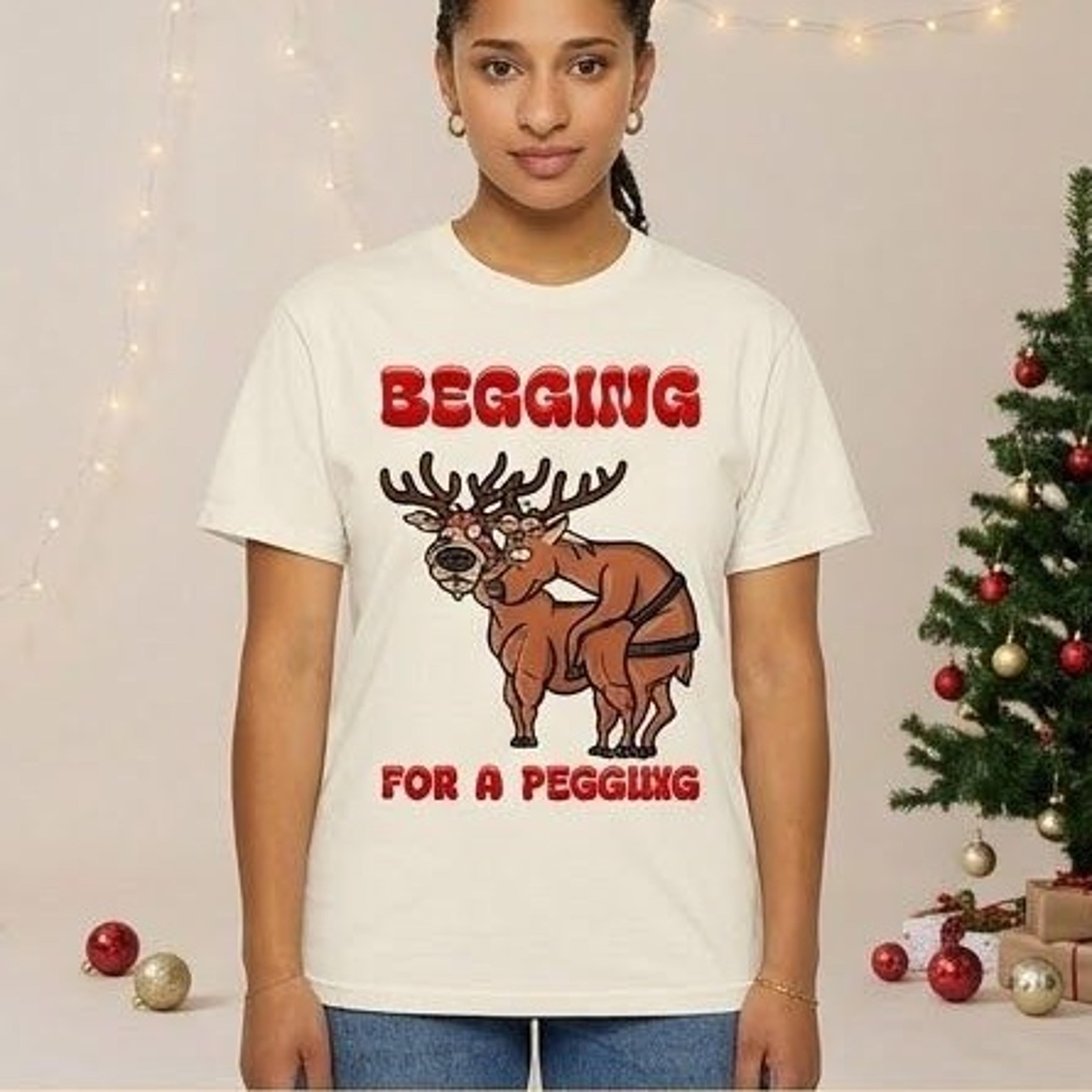 begging for a pegging christmas sweatshirt, funny reindeer adult humor graphic, naughty holiday party gift, unisex