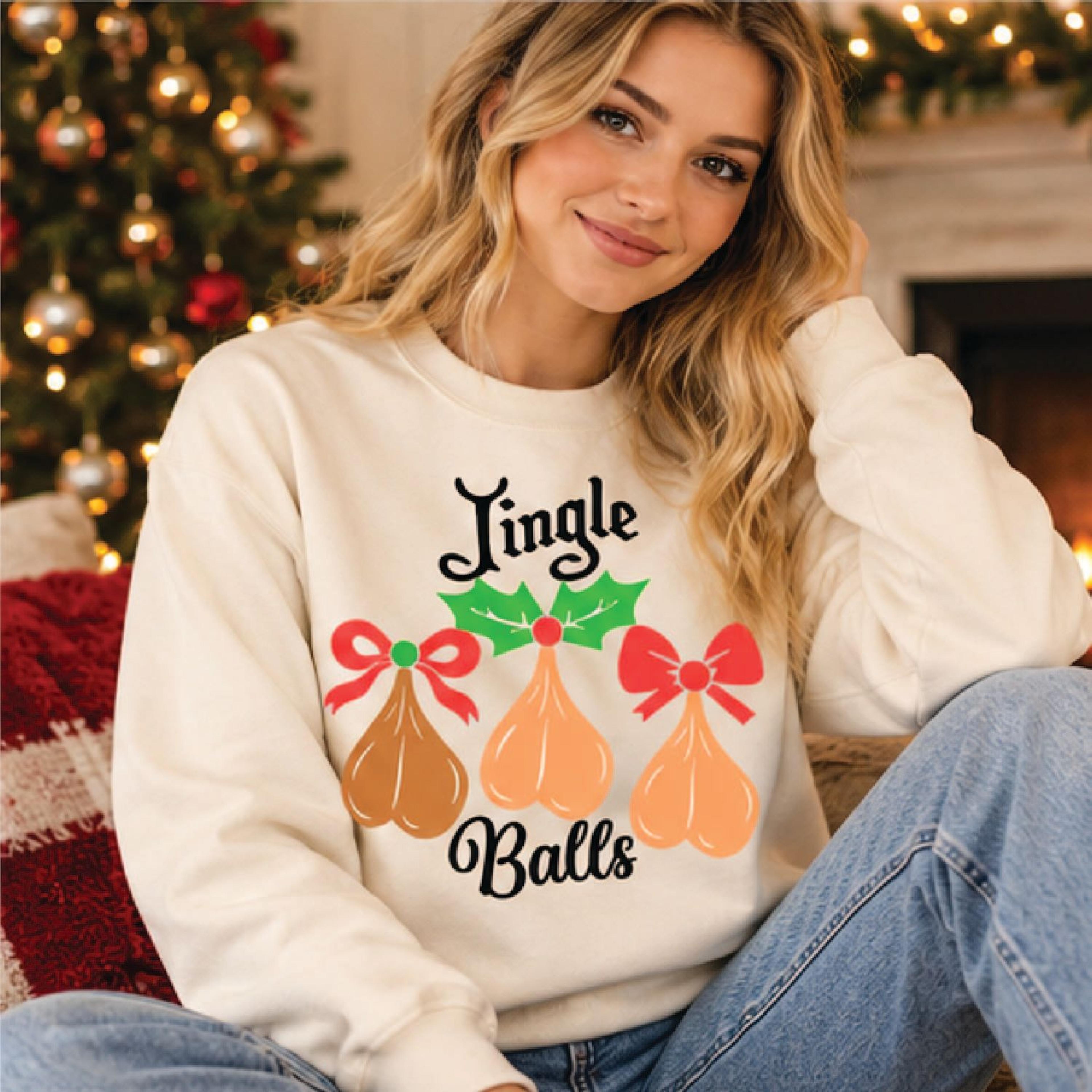 Jingle Balls Christmas Sweatshirt Funny Naughty Holiday Graphic Adult Humor Ugly Christmas Party Sw 1