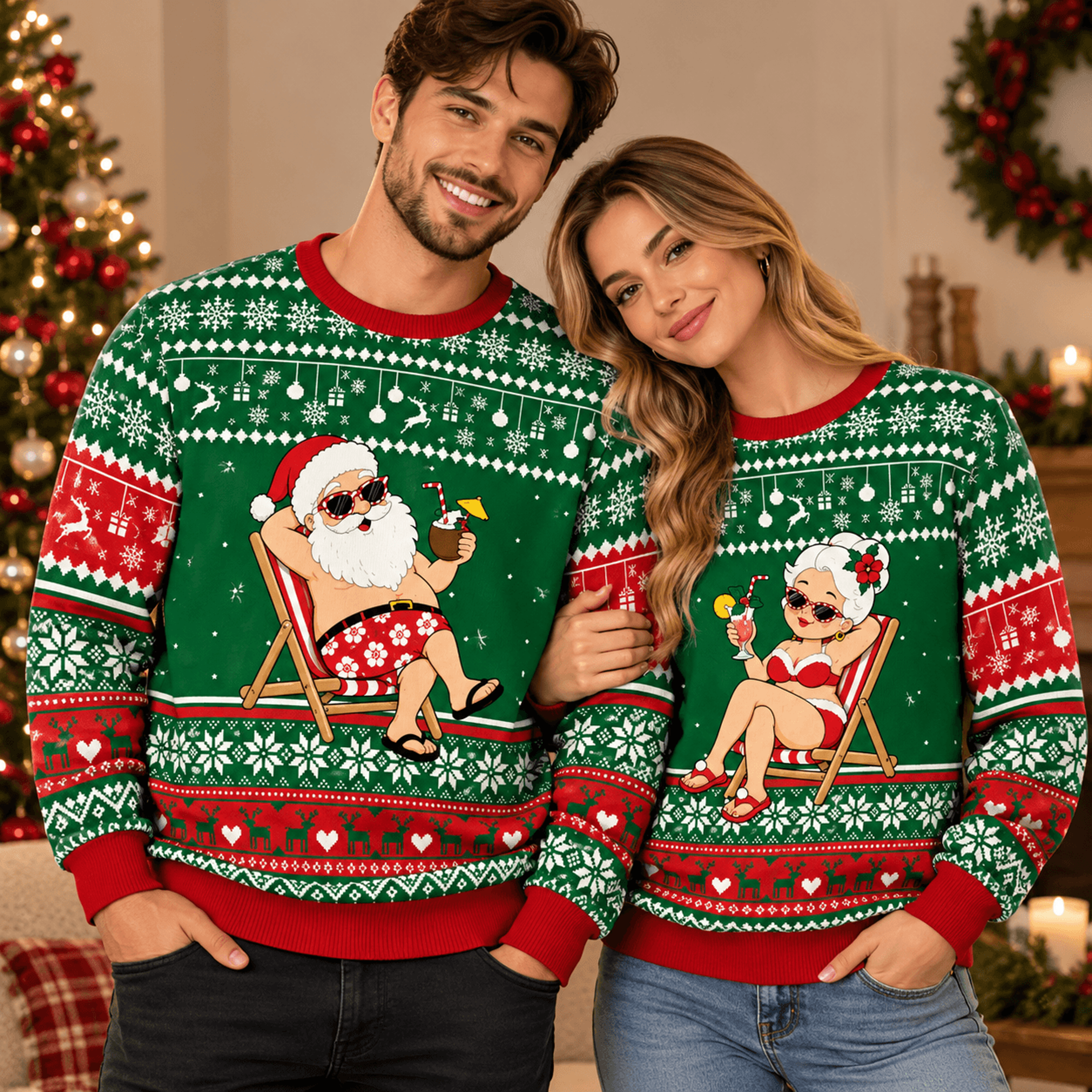 vacation santa and mrs claus couples christmas sweatshirt, funny matching his and hers ugly xmas sweatshirts, holiday