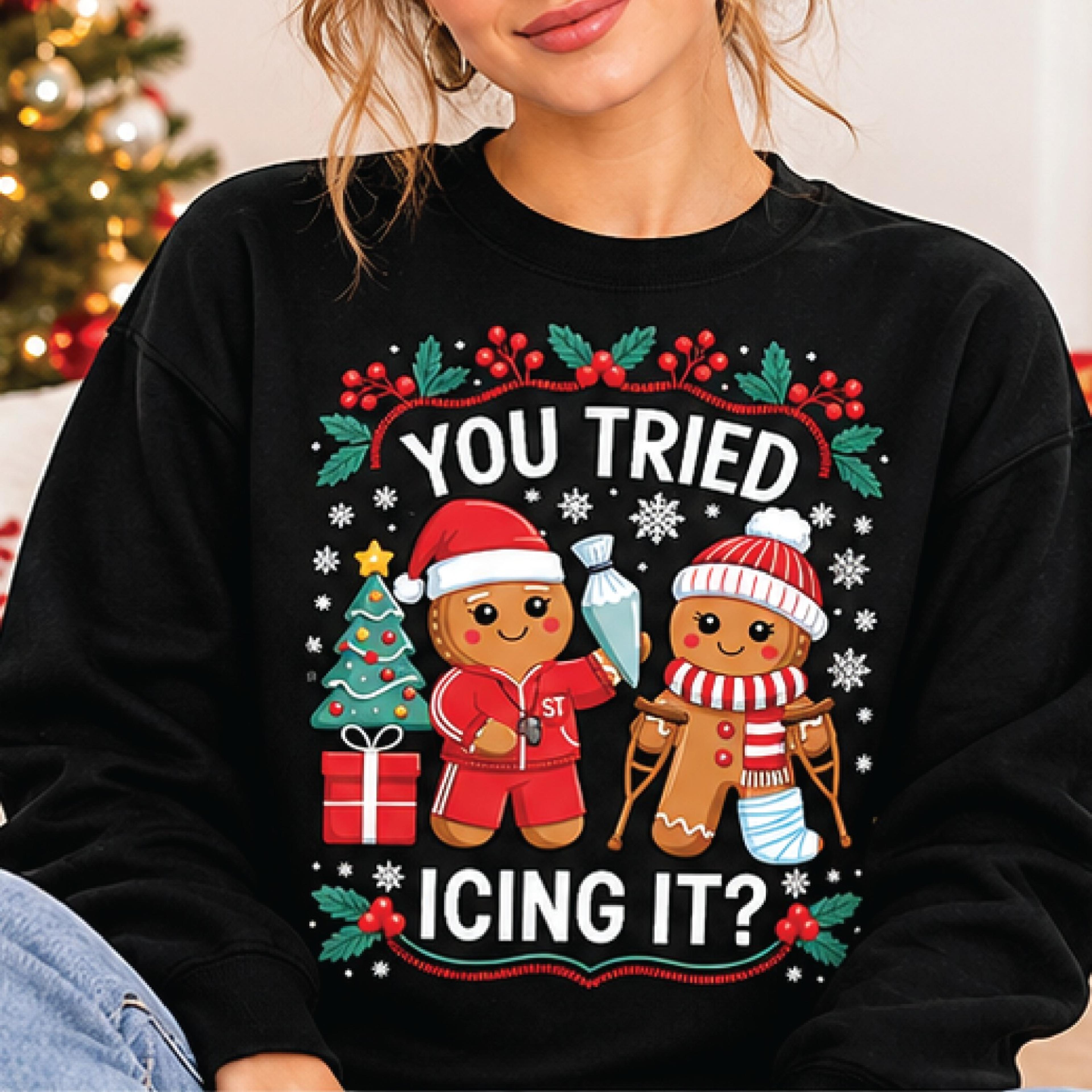 you tried icing it gingerbread sweatshirt, funny christmas baking sweatshirt, cute holiday humor gift, unisex adult xmas