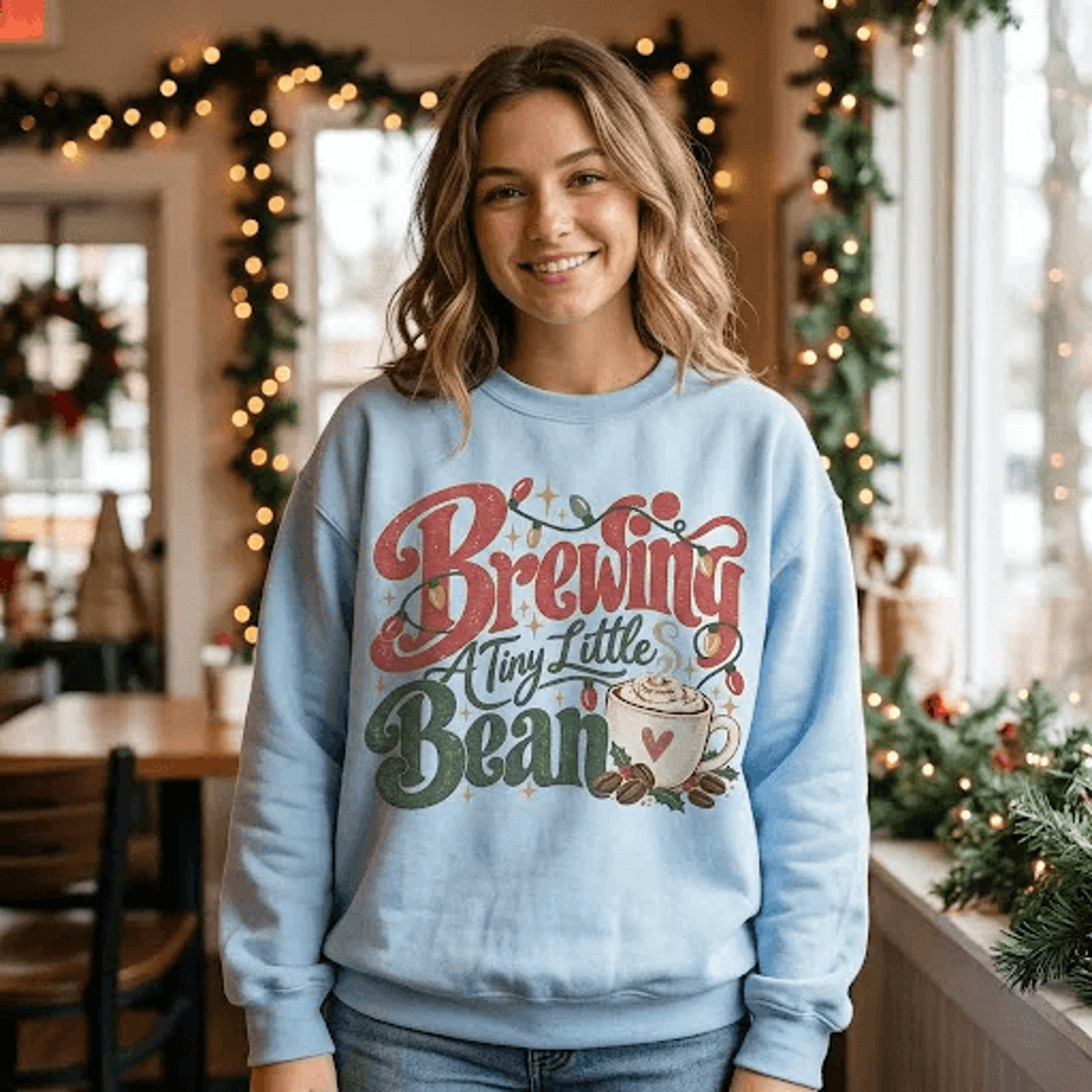 Brewing A Tiny Little Bean Christmas Sweatshirt Cute Pregnancy Announcement Retro Coffee Mom To Be  2