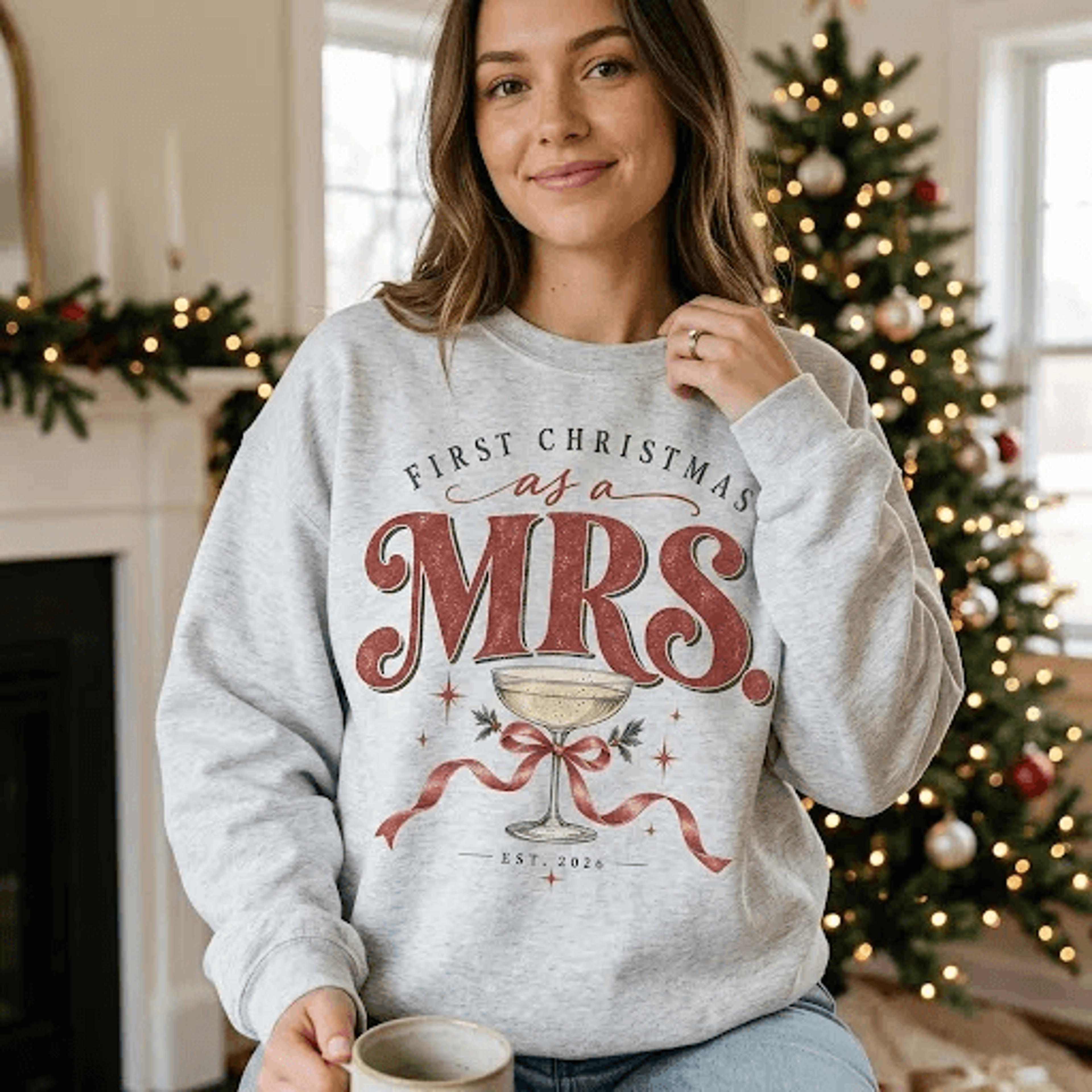 First Christmas As A Mrs Sweatshirt Newlywed Christmas Gift Retro Bride Holiday Sweatshirt Est 2026 1