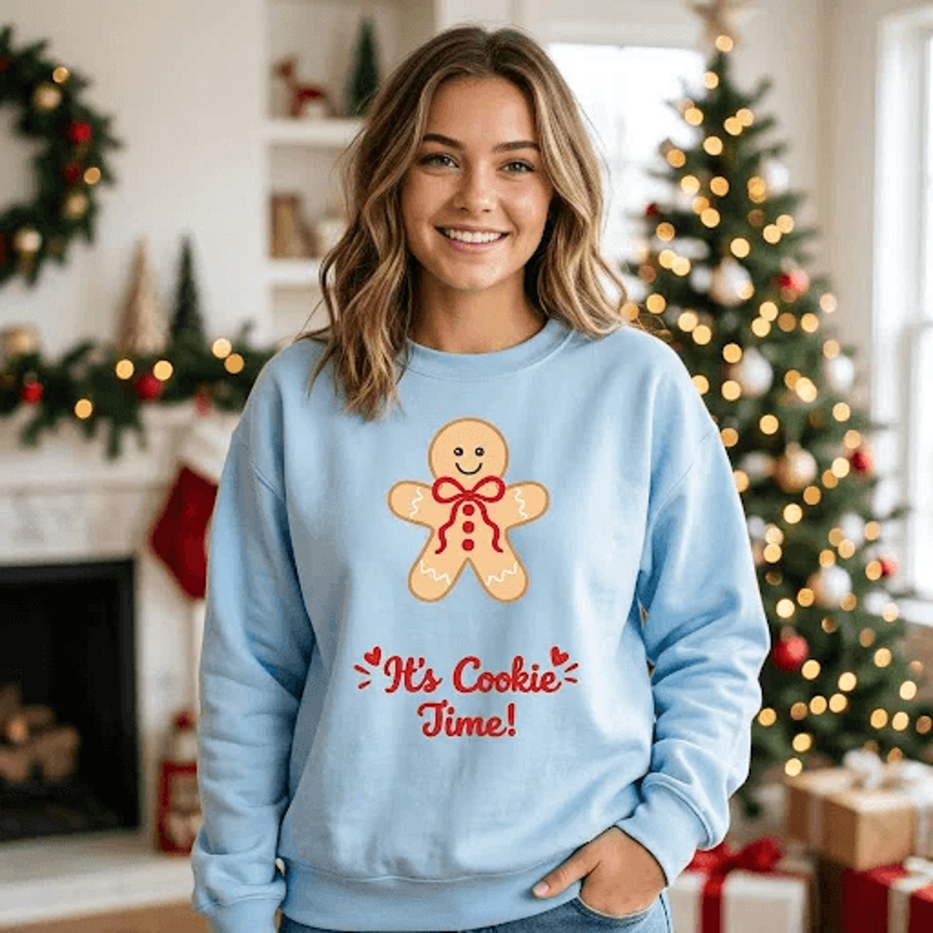 Its Cookie Time Christmas Sweatshirt Cute Gingerbread Man Holiday Sweatshirt Funny Christmas Cookie 3