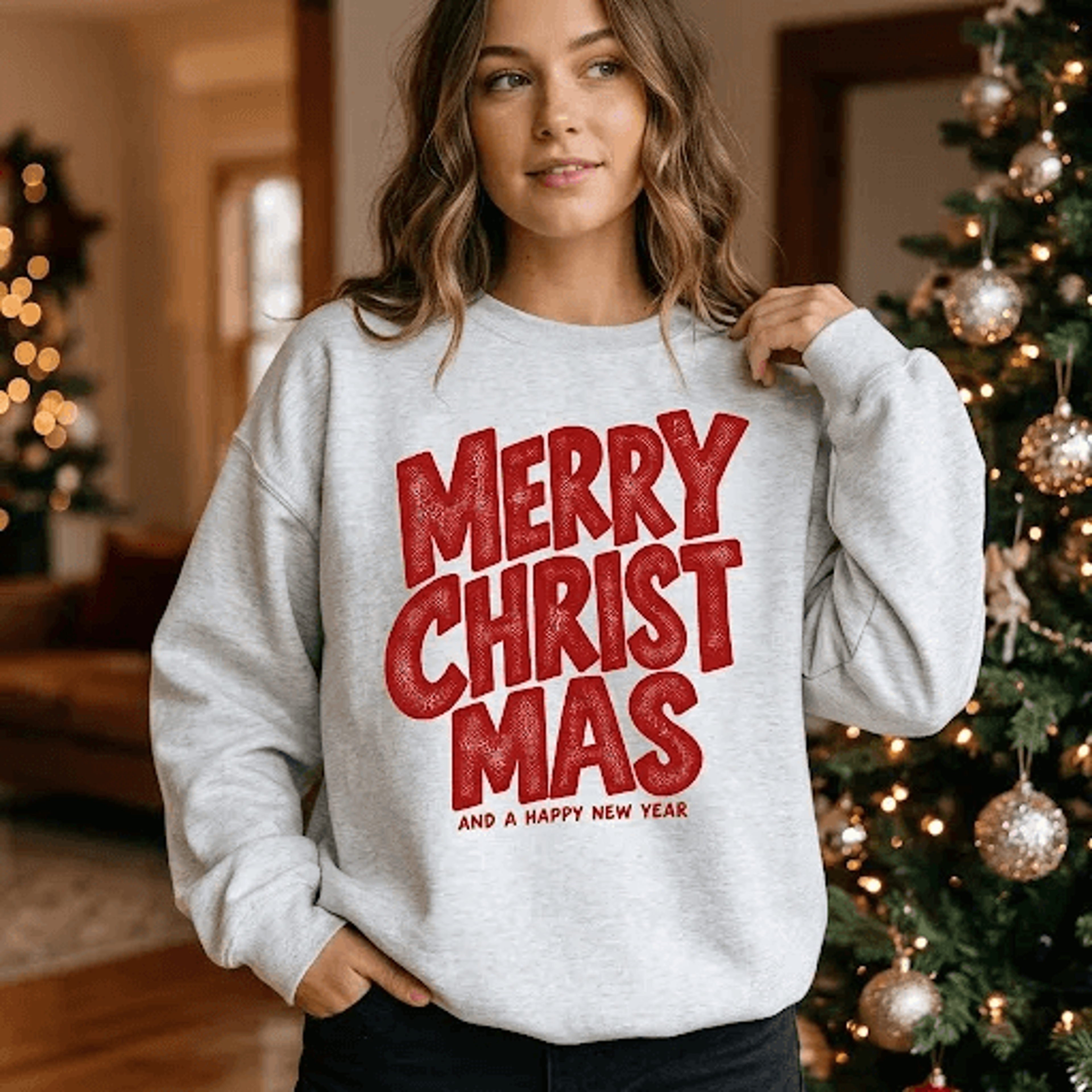 merry christmas sweatshirt, retro bold christmas typography, happy new year holiday sweatshirt, unisex adult christmas