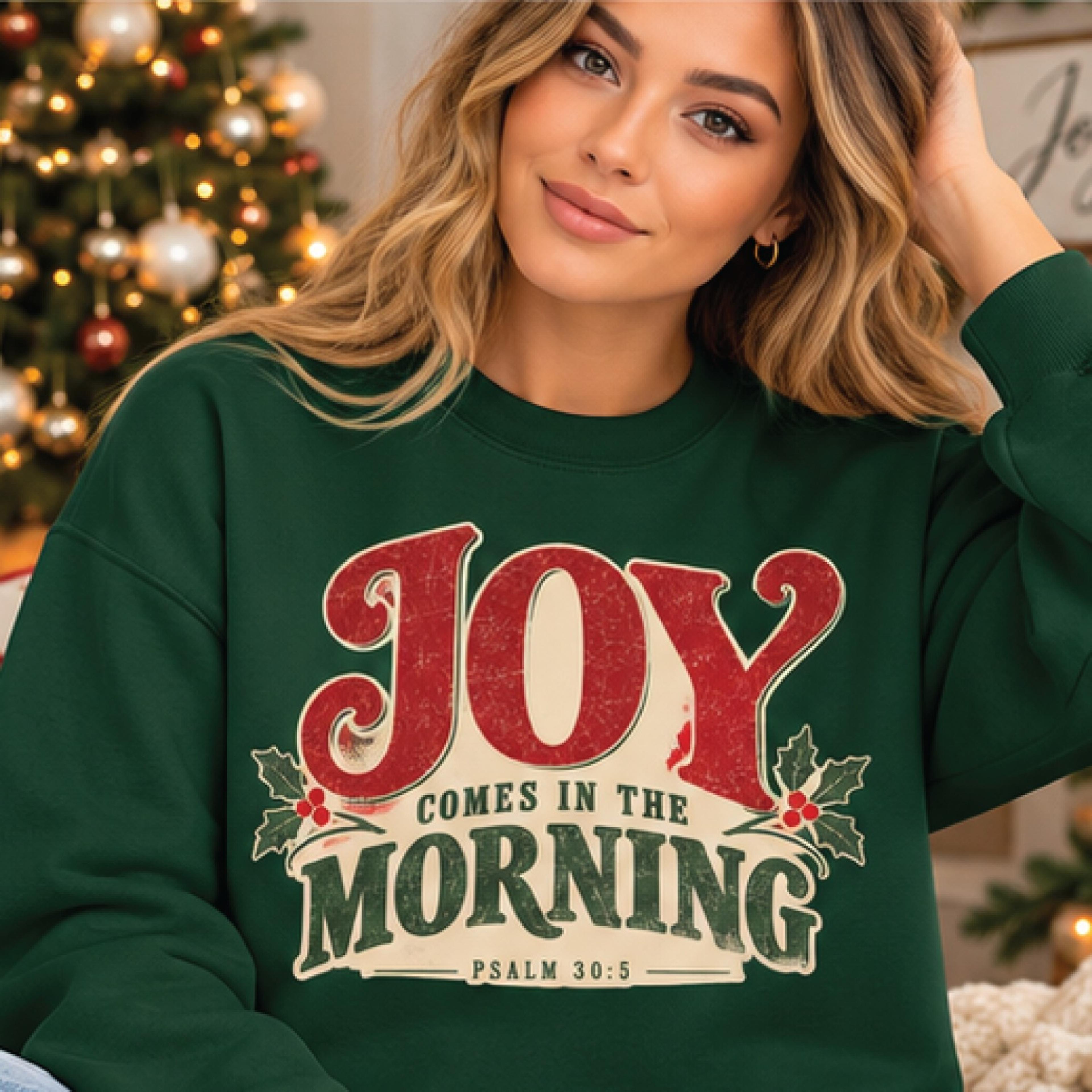 joy comes in the morning sweatshirt, psalm 30,5 christian christmas sweatshirt, inspirational bible verse gift, unisex