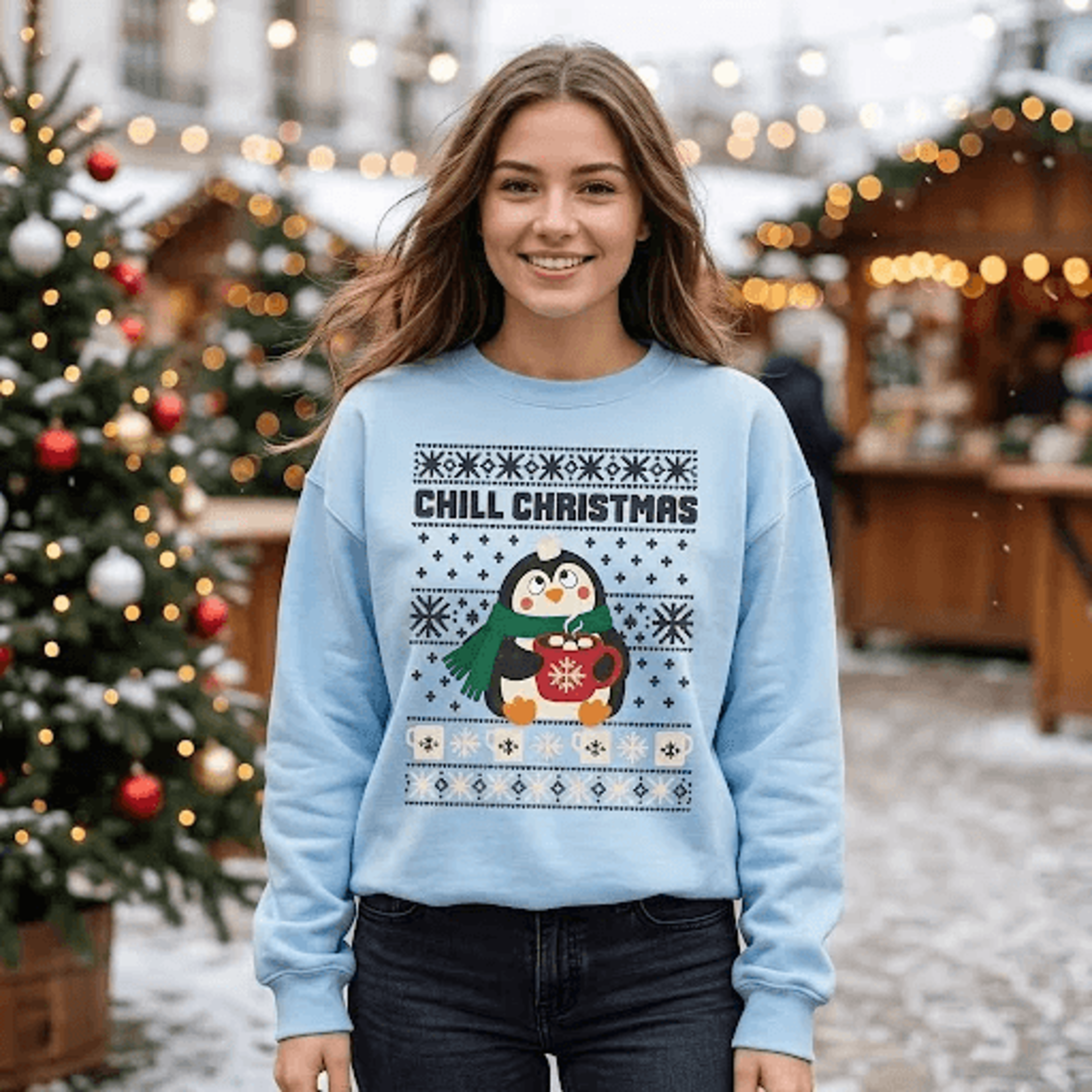 chill christmas penguin sweatshirt, cute penguin holiday sweatshirt, funny winter graphic, cozy christmas gift for adult