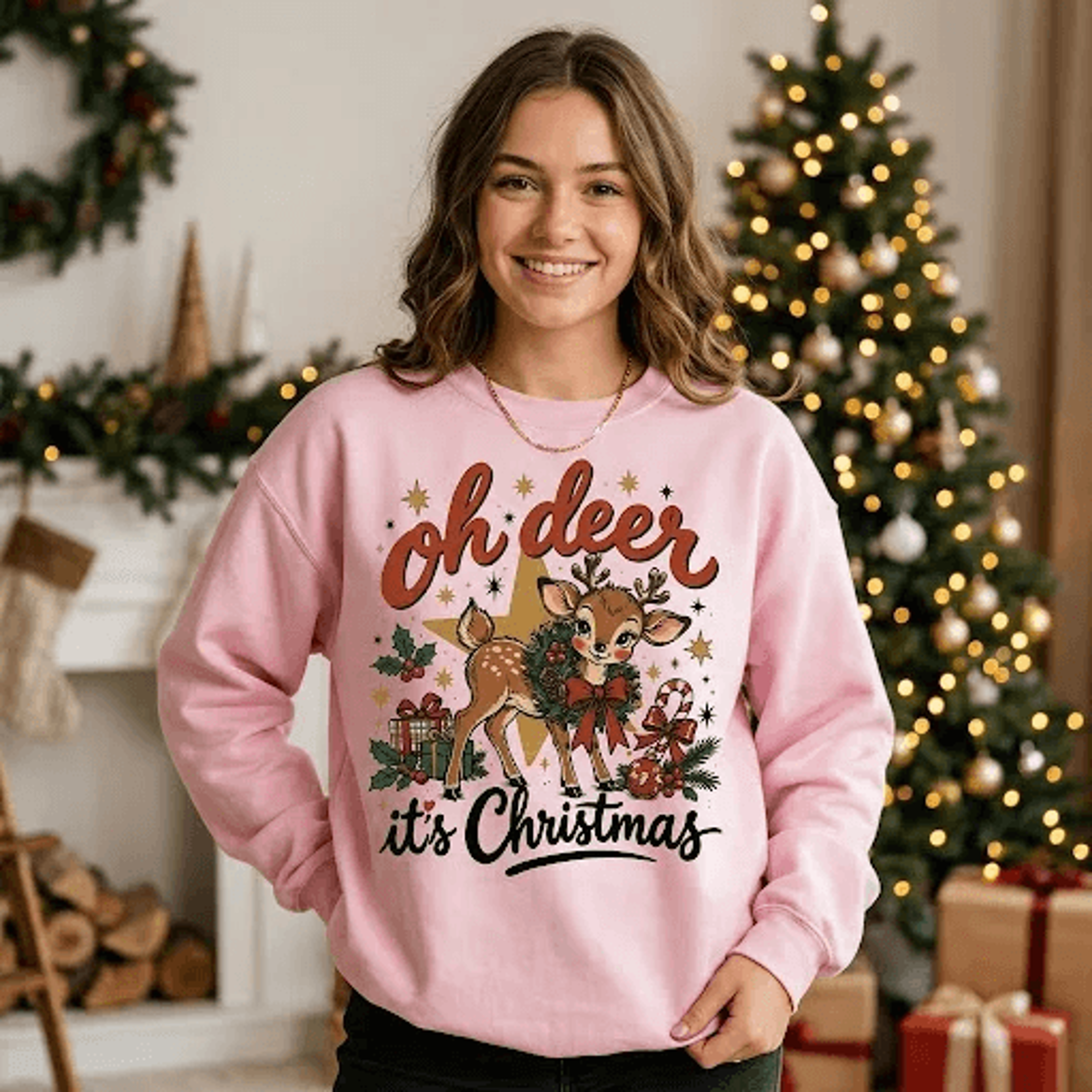 Oh Deer Its Christmas Sweatshirt Cute Reindeer Holiday Sweatshirt Retro Christmas Deer Graphic Unis 2