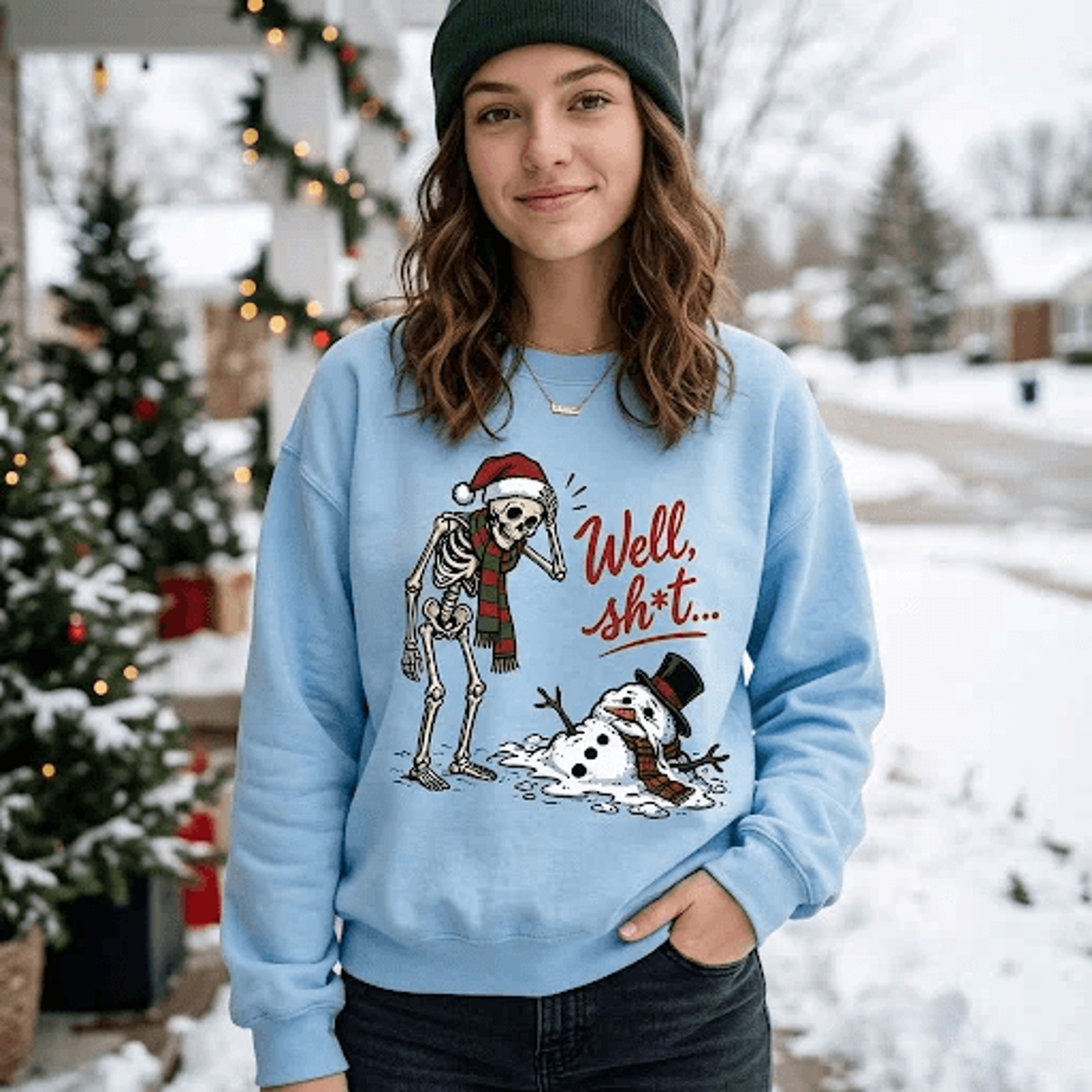 Well Sht Christmas Sweatshirt Funny Skeleton And Melting Snowman Graphic Sarcastic Holiday Humor Un 2