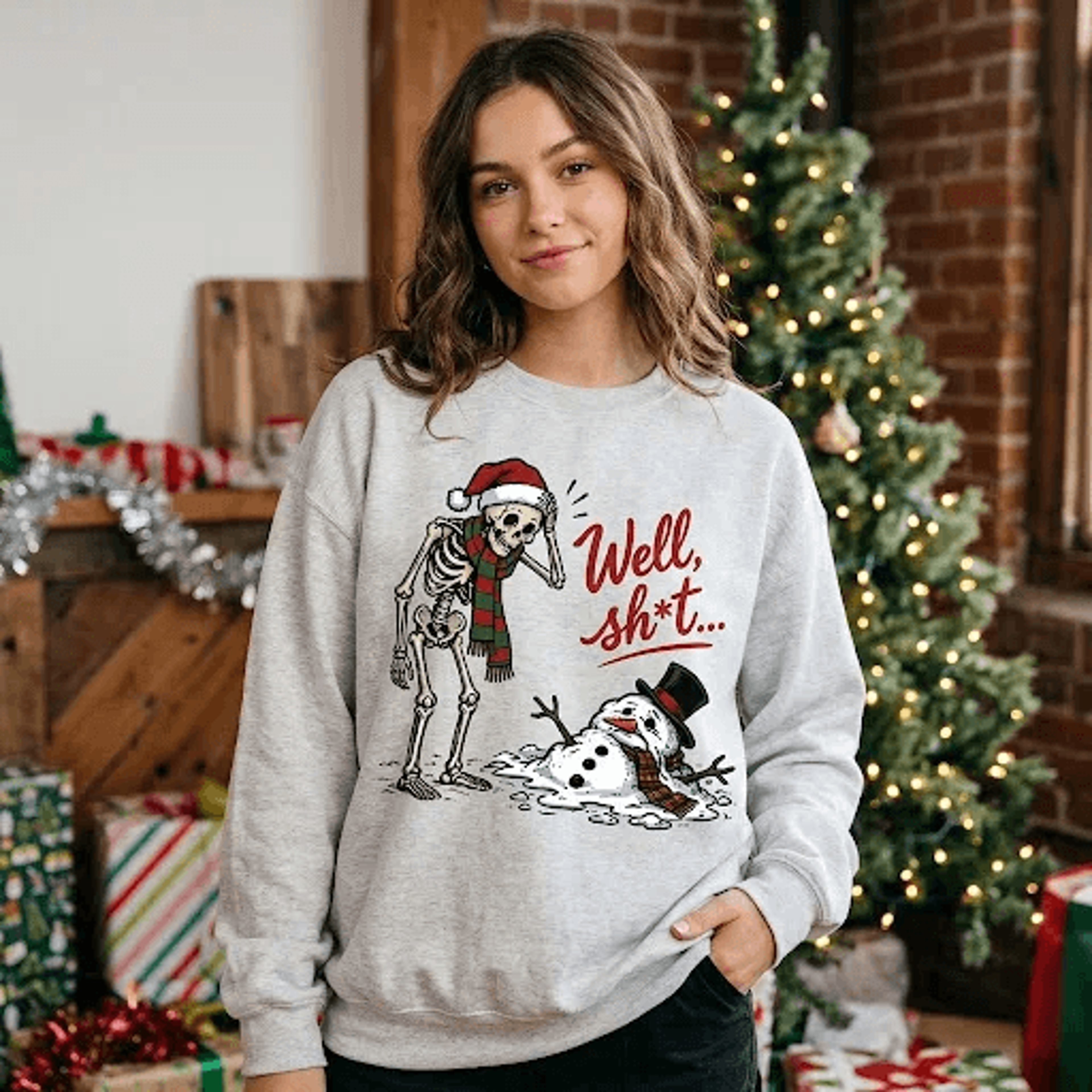 well sht christmas sweatshirt, funny skeleton and melting snowman graphic, sarcastic holiday humor, unisex winter sweat