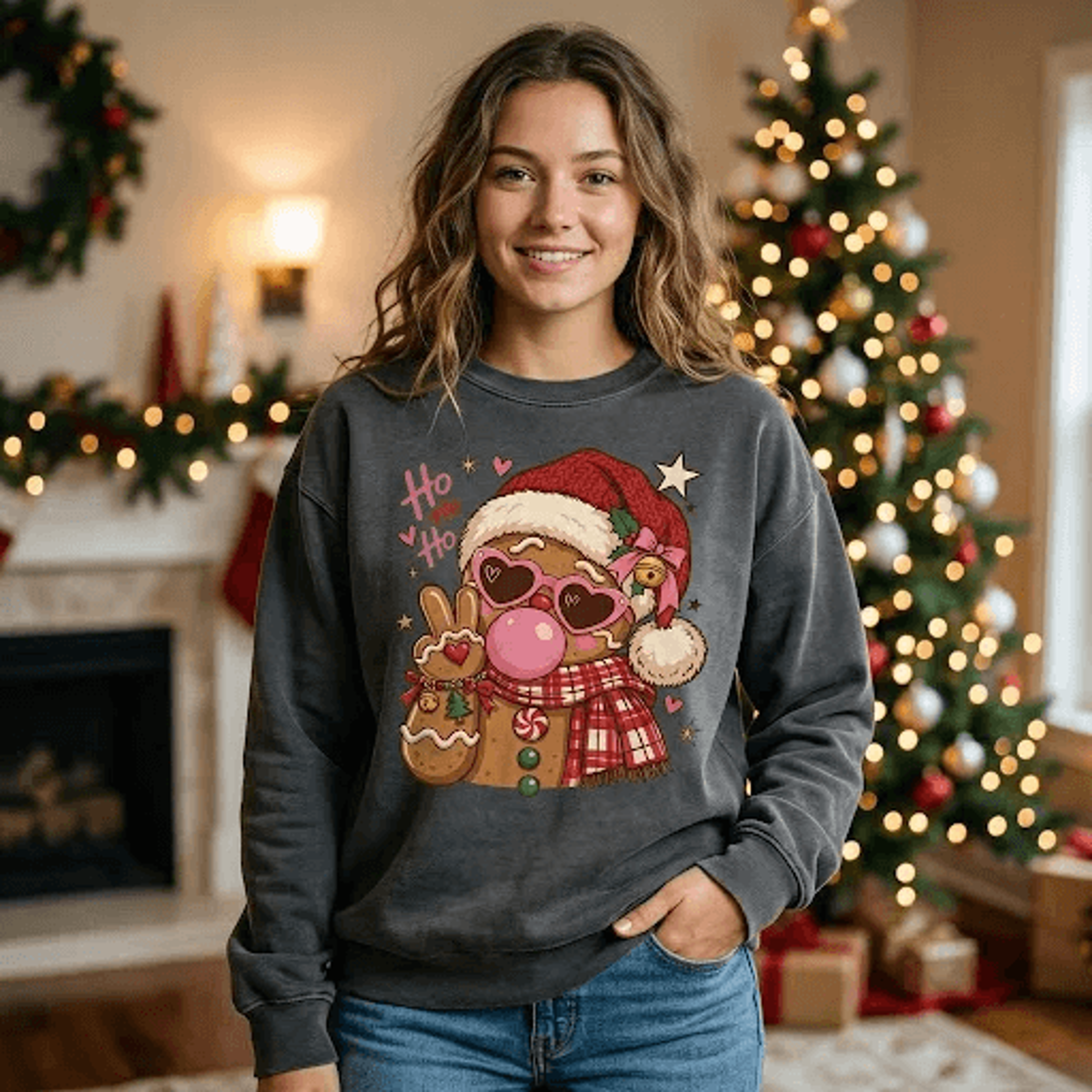 Cute Gingerbread Christmas Sweatshirt Funny Ho Ho Ho Holiday Cookie Graphic Pink Bubblegum Gingerbr 1