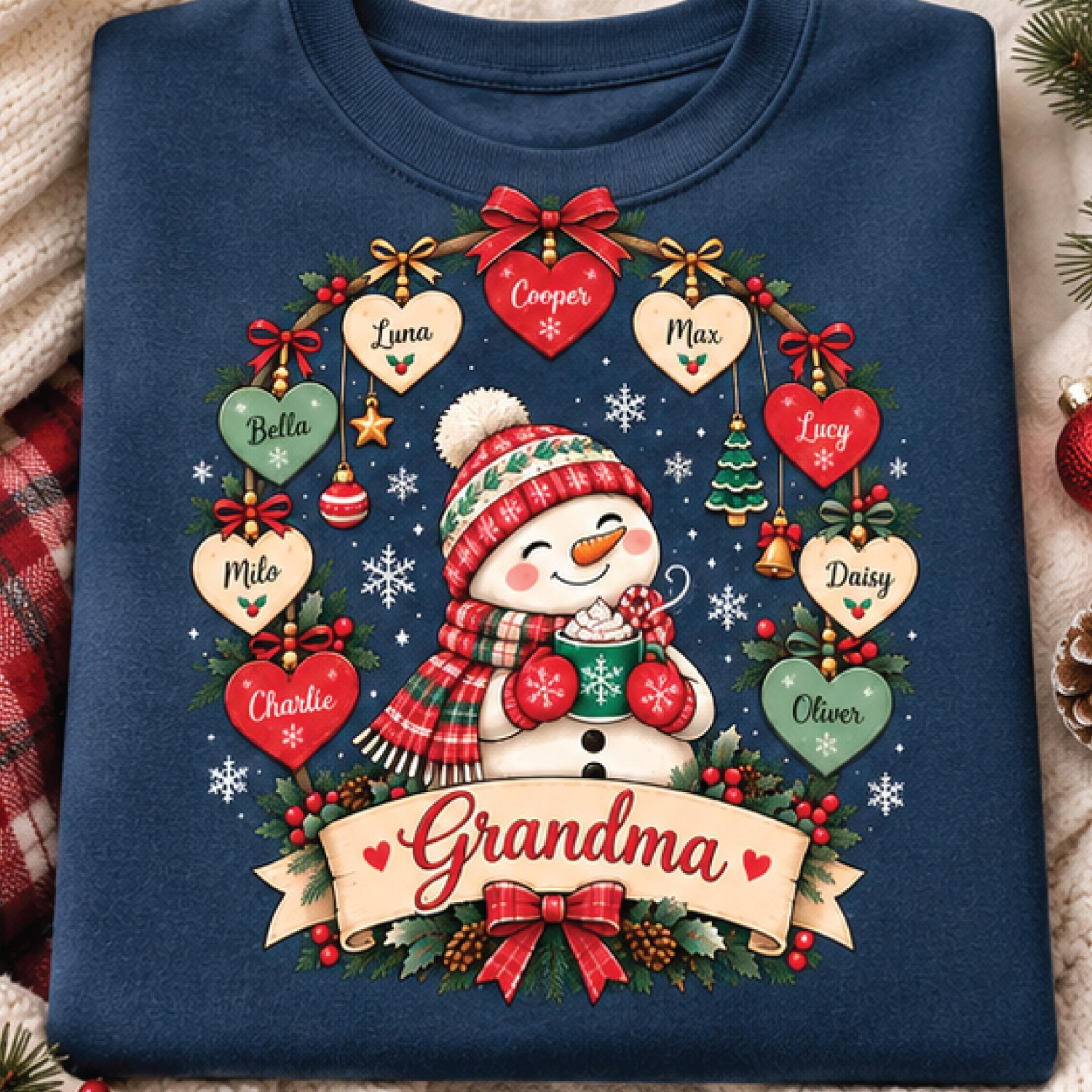 personalized grandma christmas sweatshirt, custom grandkids names snowman sweatshirt, holiday gift for grandma, nana