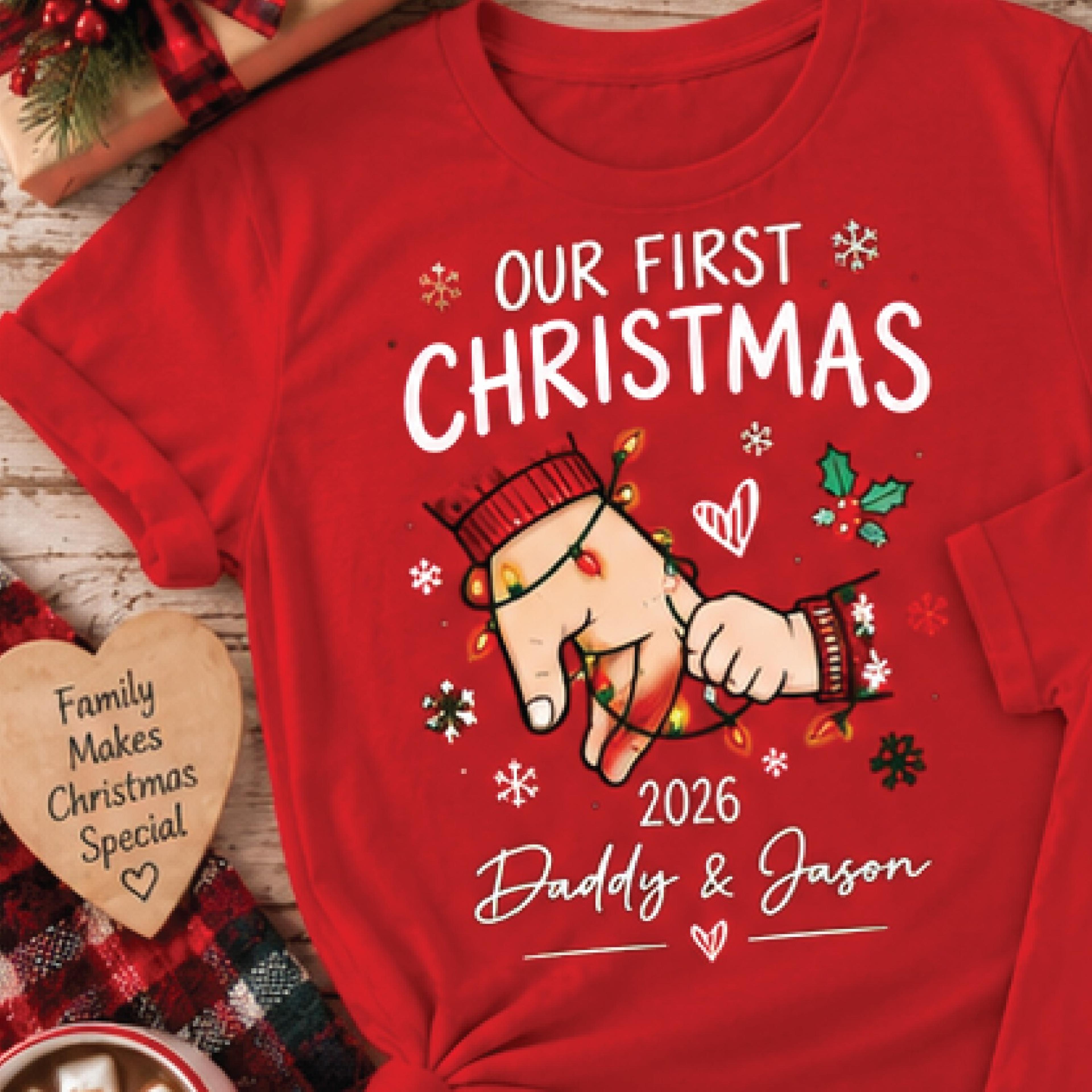 our first christmas 2026 sweatshirt, personalized daddy and baby names, matching family christmas sweatshirt, first