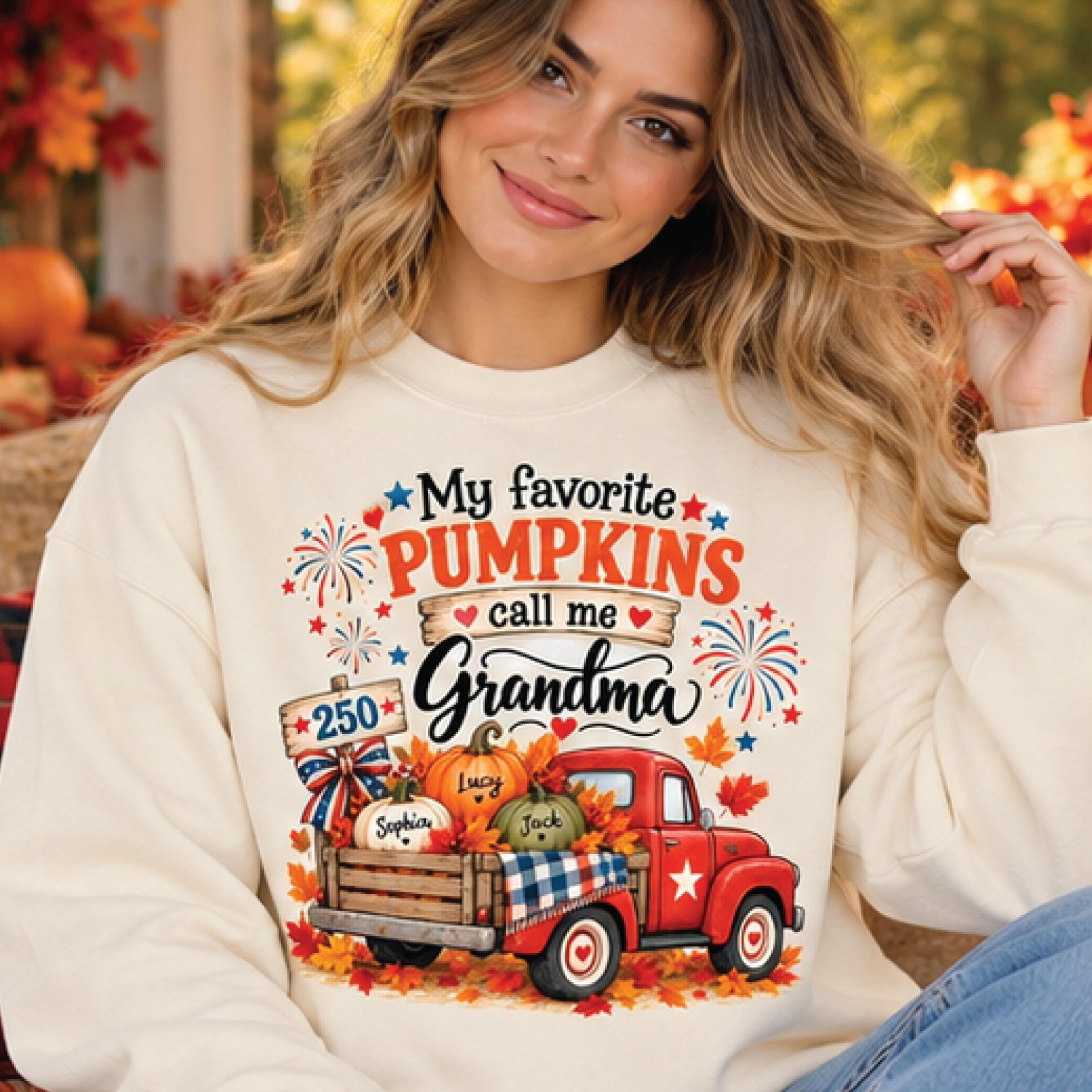personalized grandma pumpkin sweatshirt, my favorite pumpkins call me grandma, custom grandkids names, fall thanksgiving