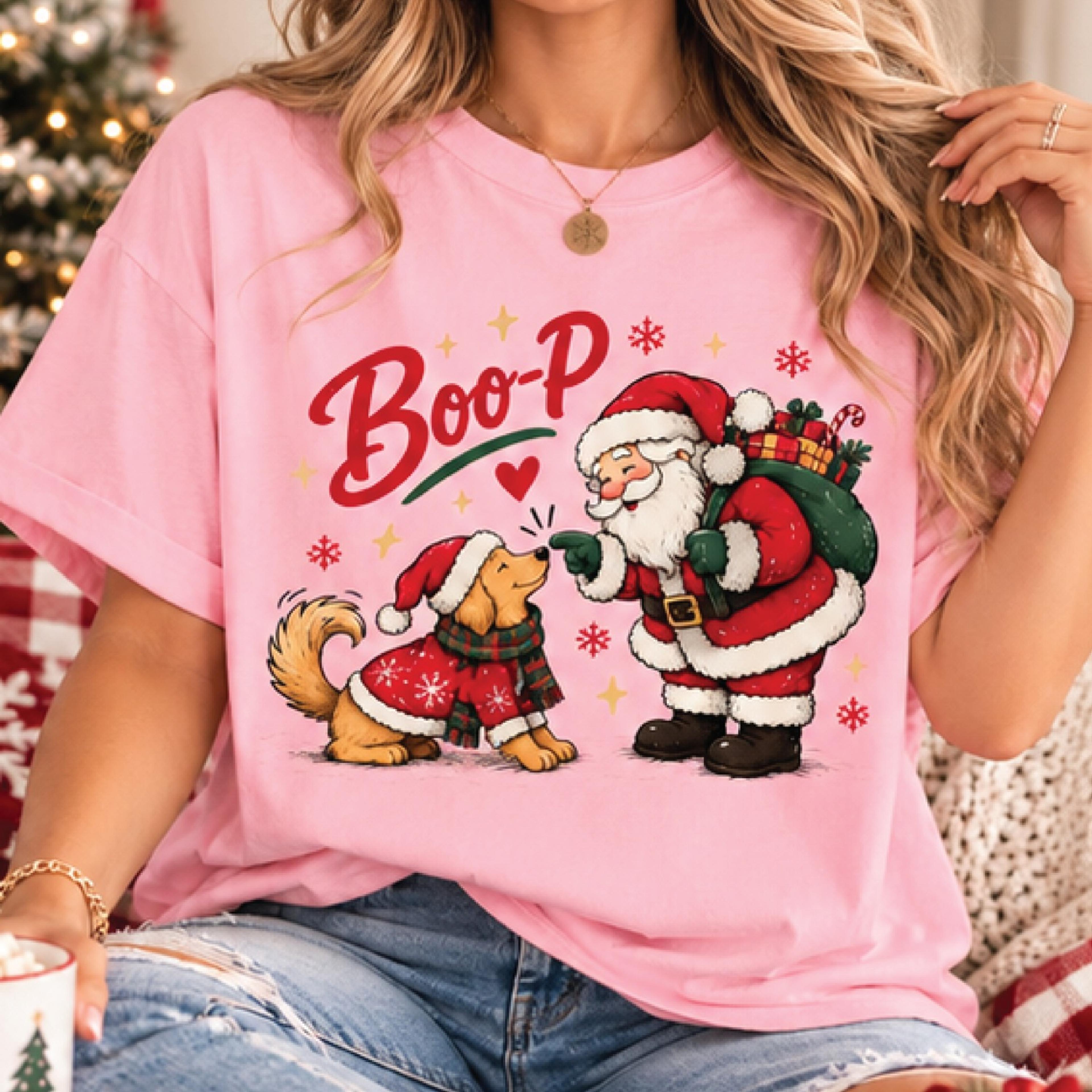 boo-p santa and dog christmas sweatshirt, cute puppy holiday sweatshirt, funny christmas gift for dog lovers, unisex