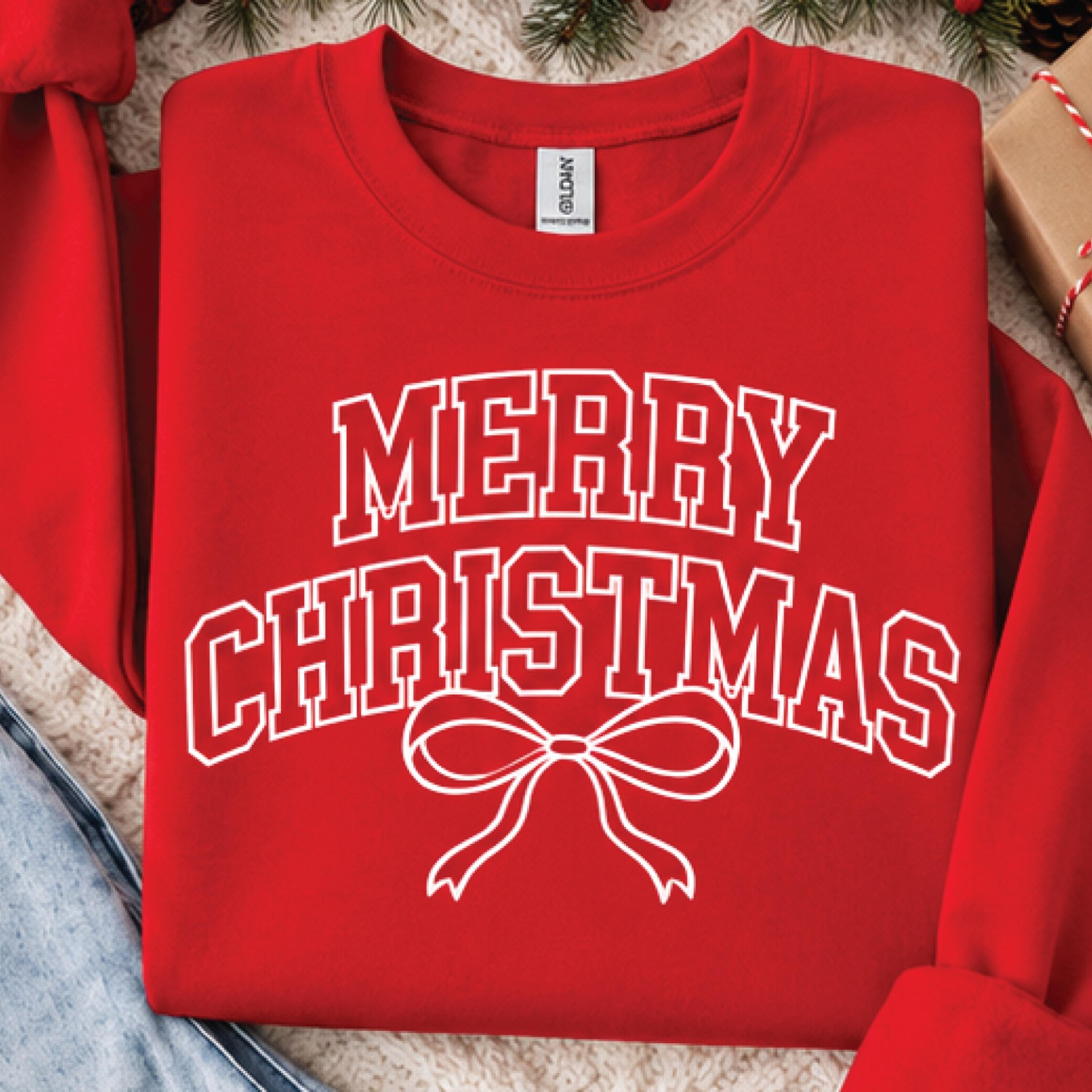 merry christmas sweatshirt, vintage collegiate christmas bow sweatshirt, minimalist holiday graphic, unisex christmas