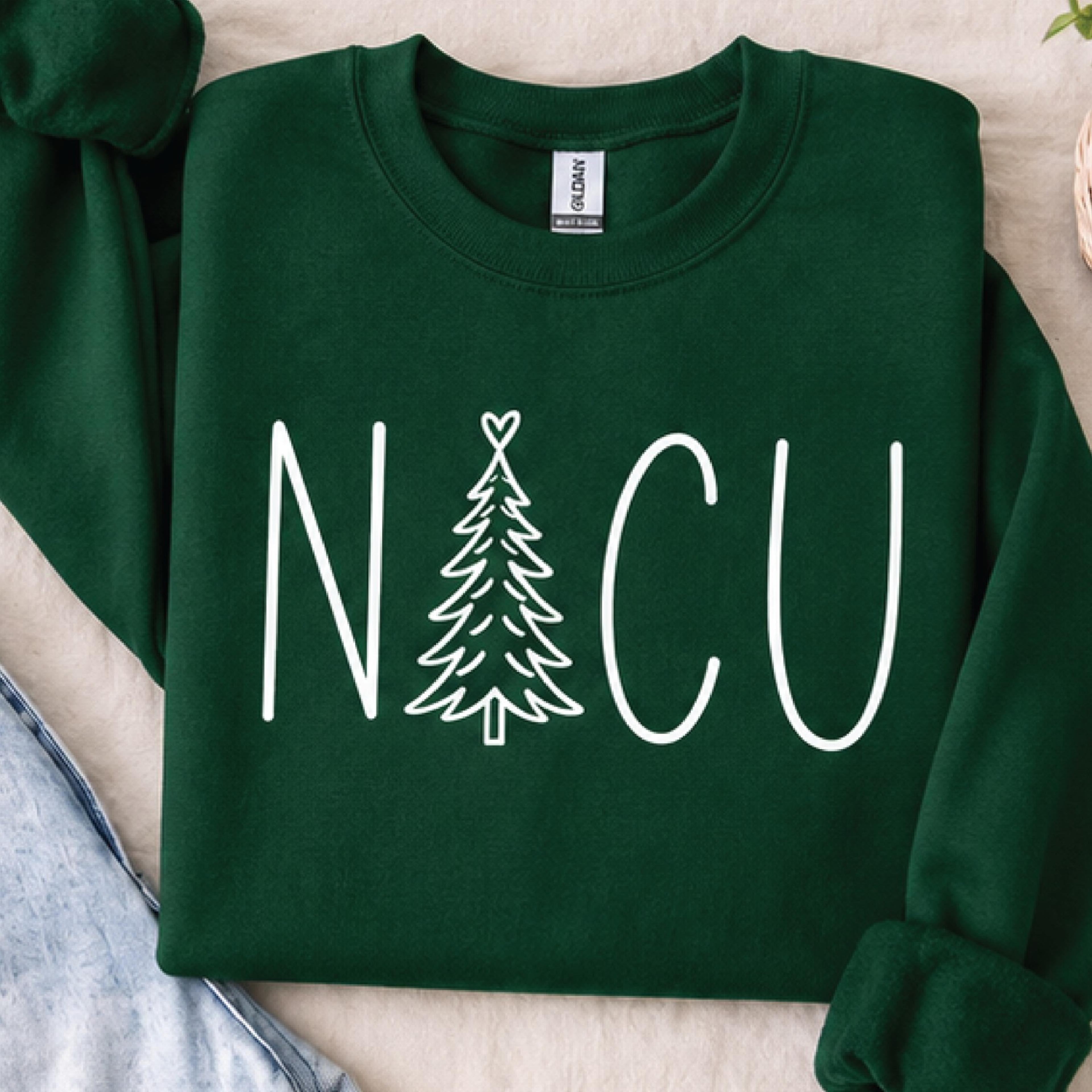 nicu christmas sweatshirt, nicu nurse holiday sweatshirt, minimalist christmas tree design, neonatal nurse gift, unisex