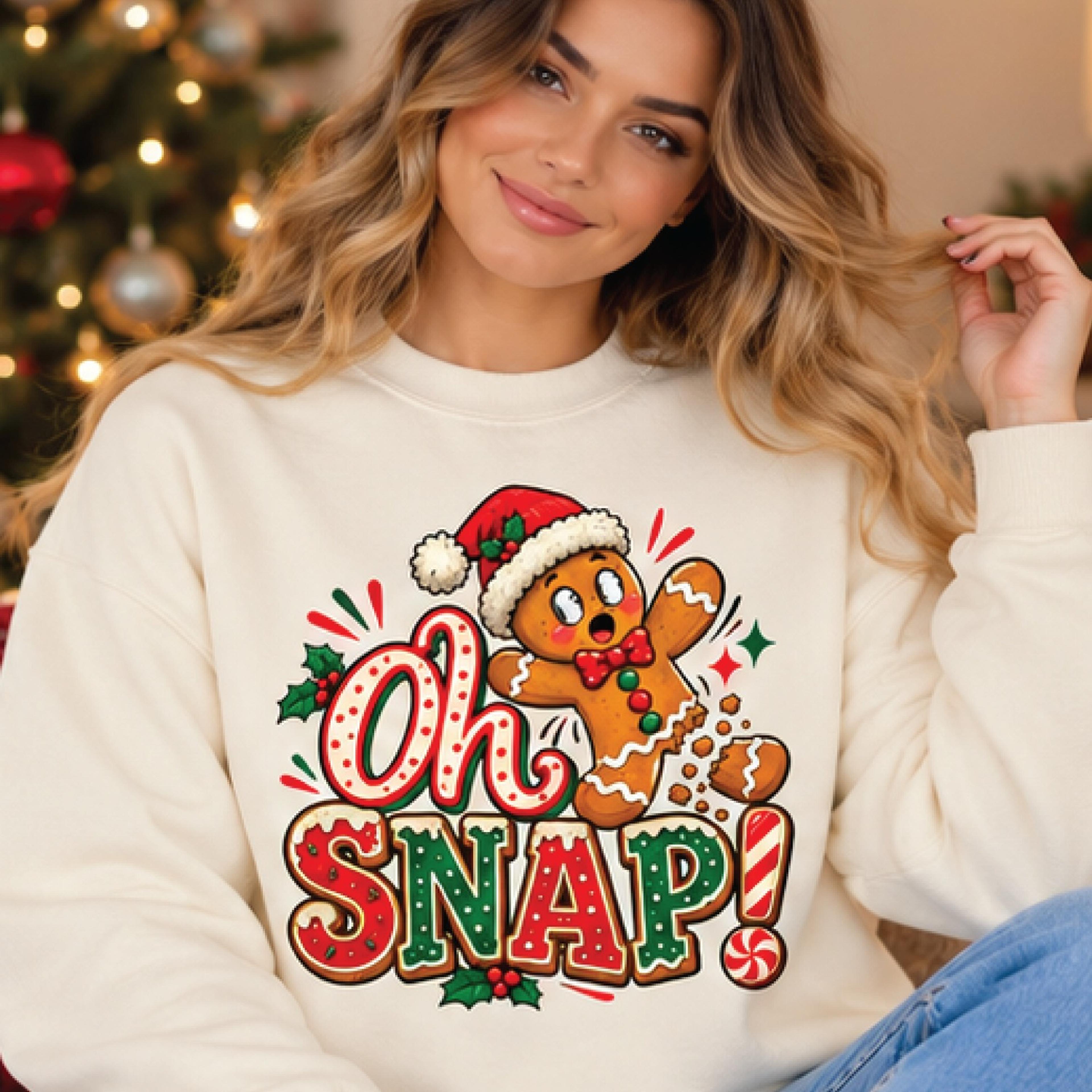 oh snap gingerbread christmas sweatshirt, funny holiday cookie graphic, cute festive gingerbread man, adult unisex xmas