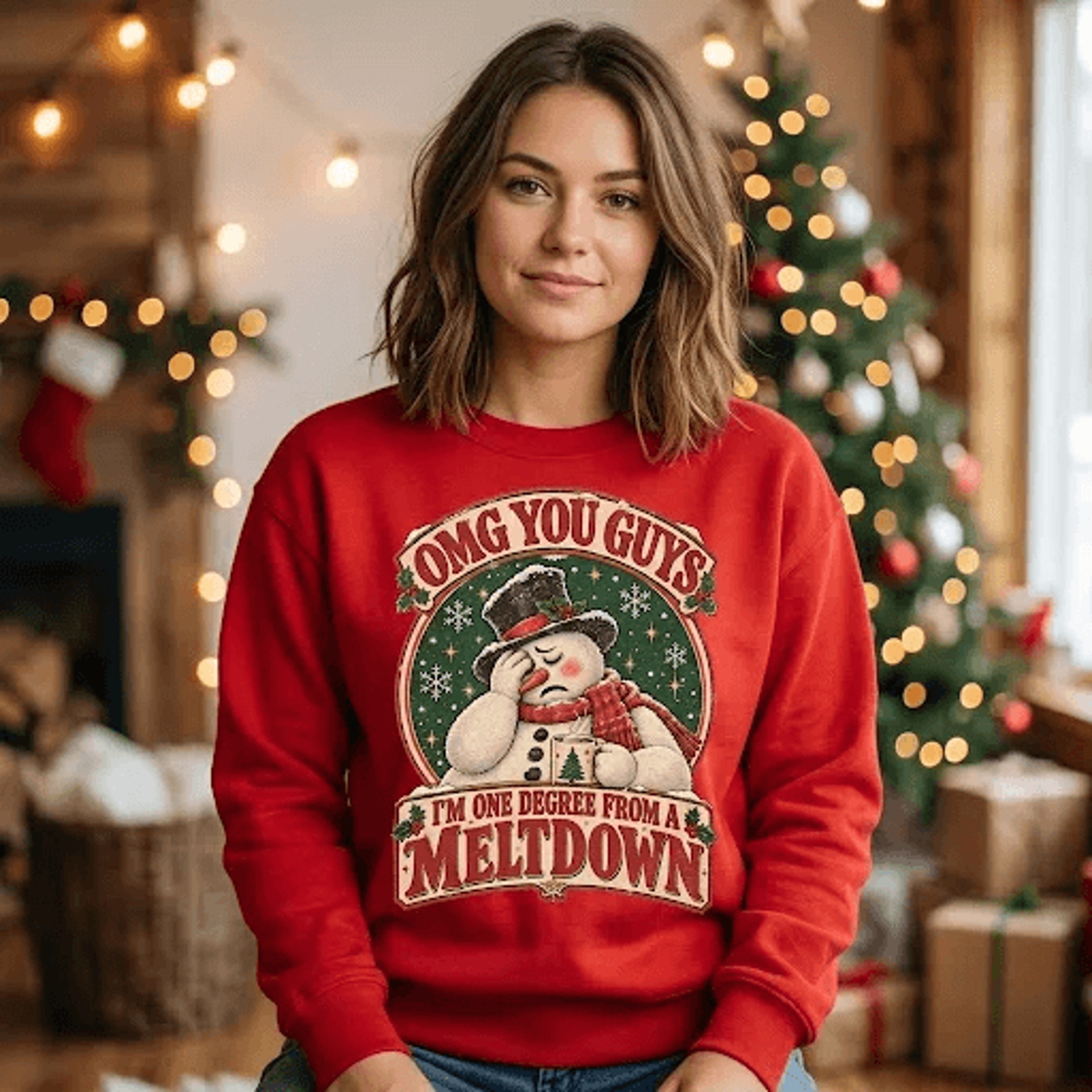 OMG You Guys Im One Degree From A Meltdown Christmas Sweatshirt Funny Snowman Holiday Graphic Adult 3