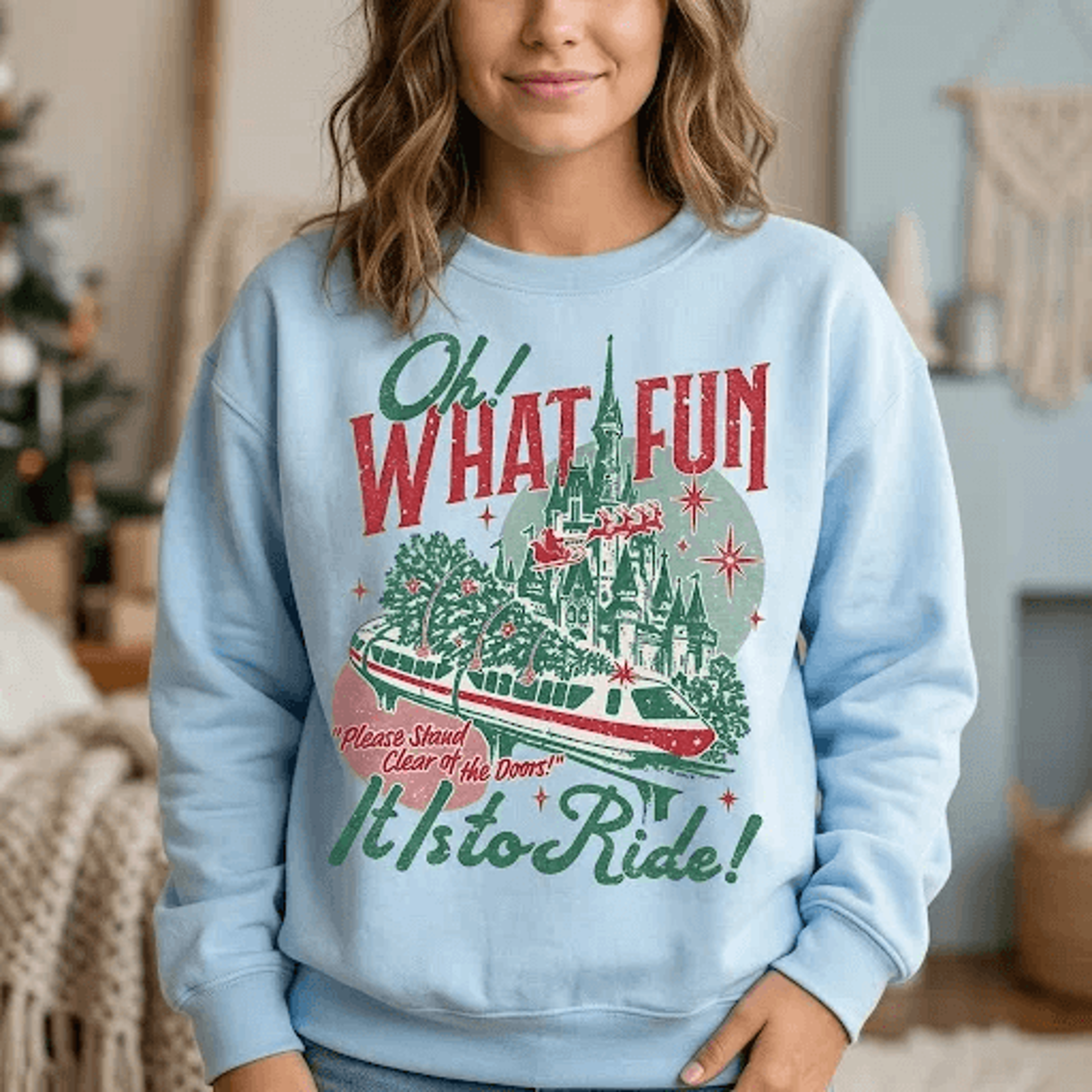 Oh What Fun It Is To Ride Christmas Sweatshirt Retro Holiday Theme Park Castle Graphic Vintage Fest 2